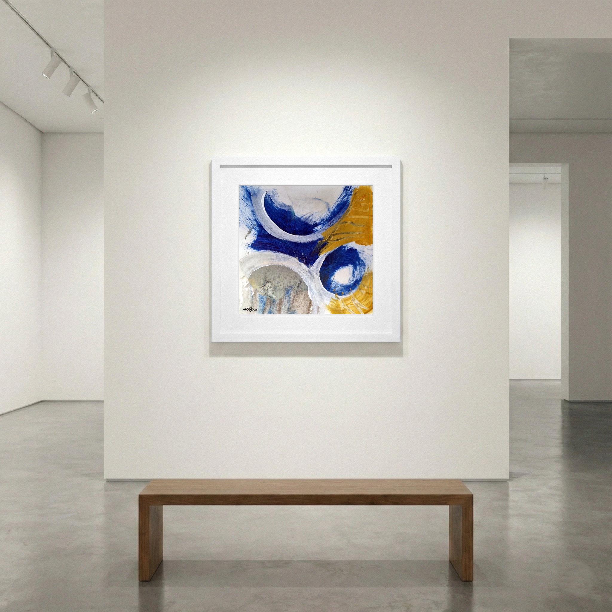 Deep Blue and Gold Acrylic Abstract — art on the wall, room interior preview 1