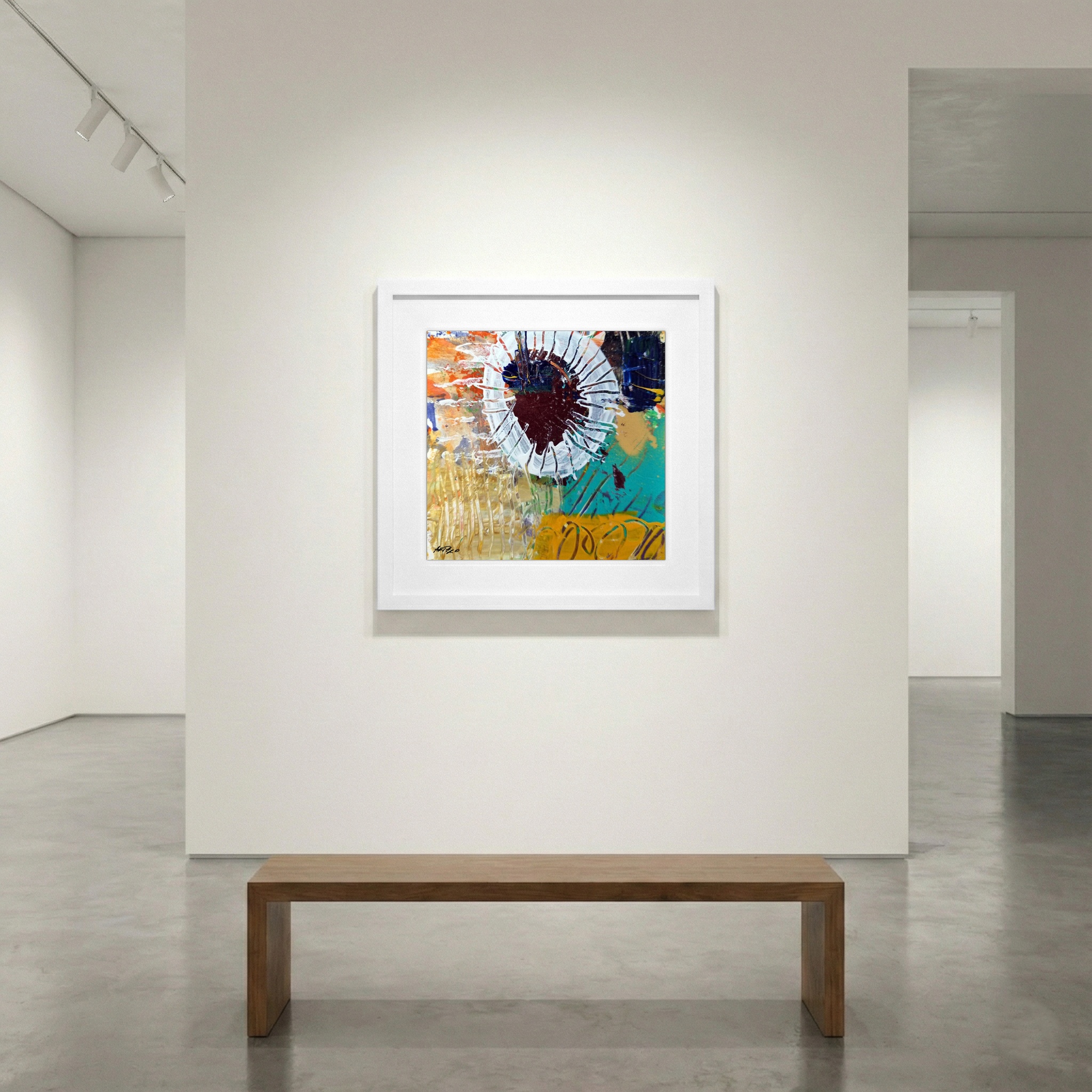 Electric Cerulean and Burgundy Abstract — art on the wall, room interior preview 1