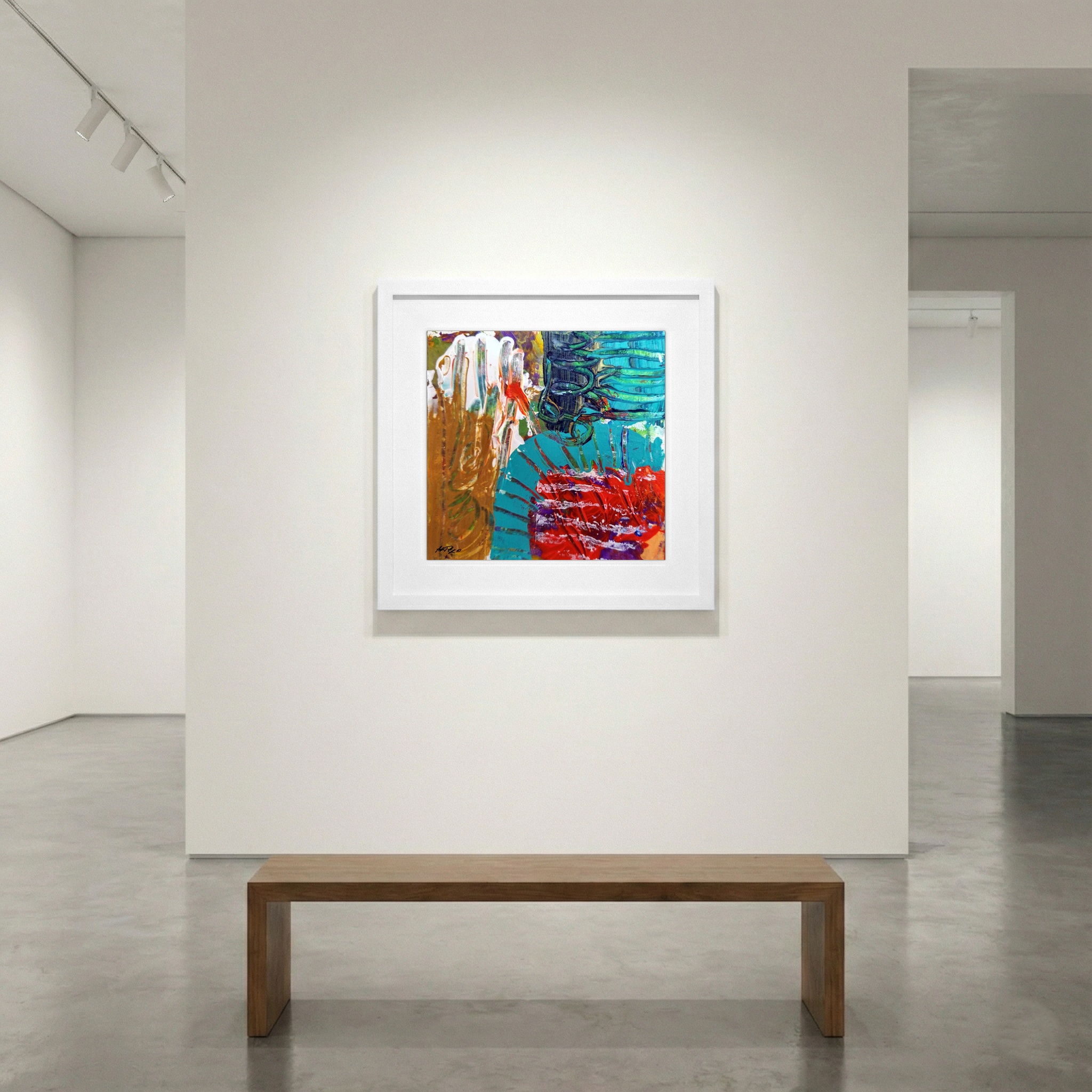 Teal and Gold Acrylic on Paper — art on the wall, room interior preview 1