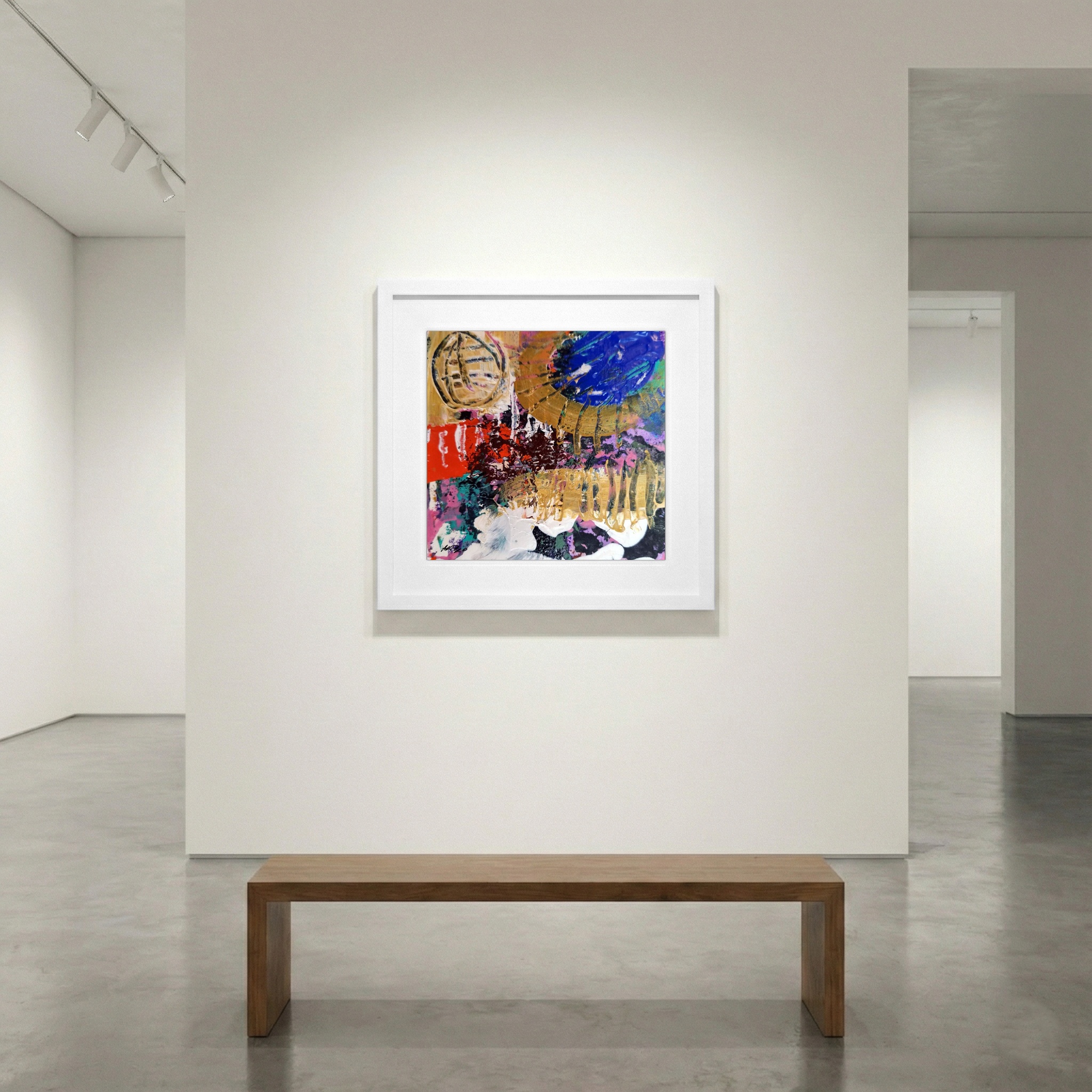 Gold and Blue Abstract on Paper — art on the wall, room interior preview 1