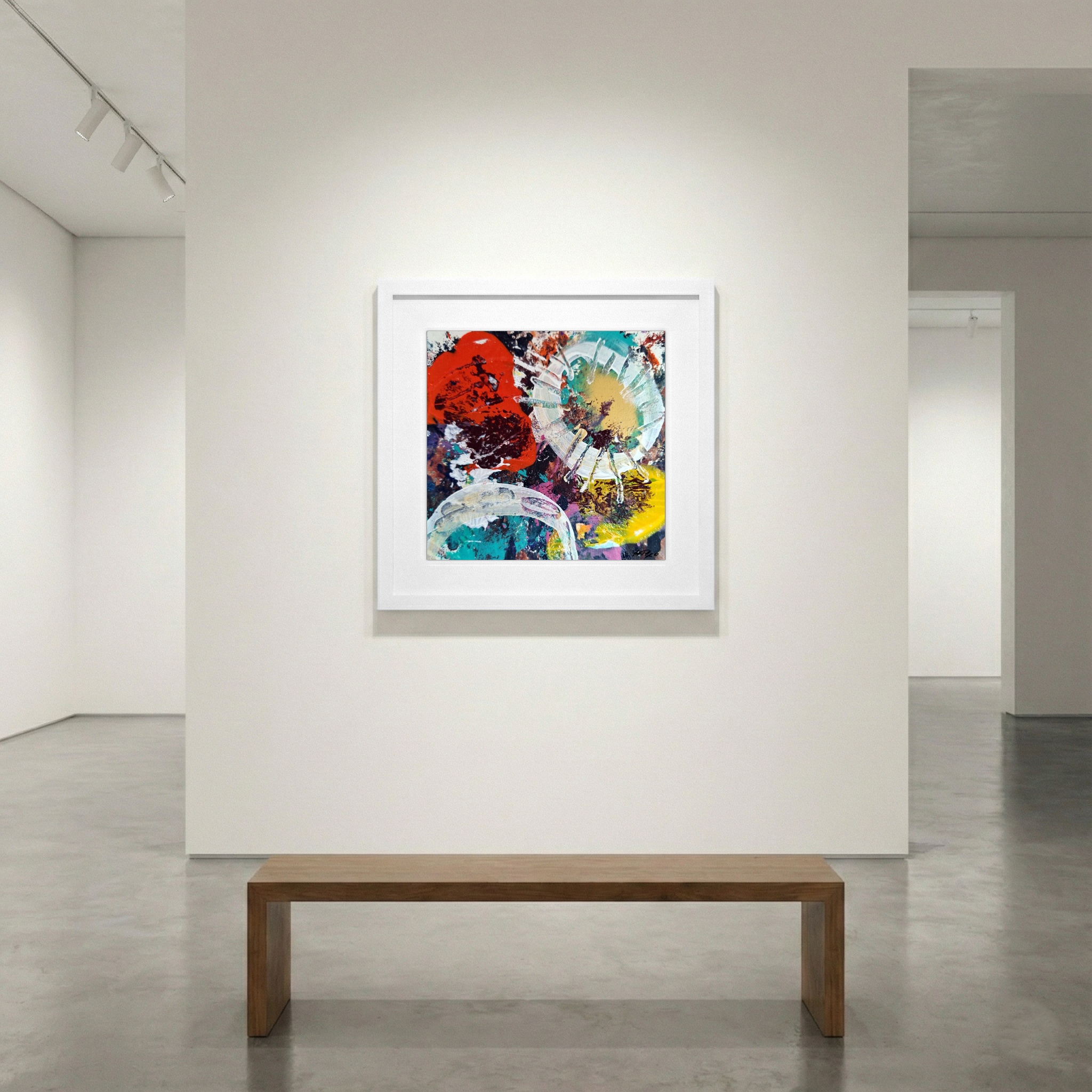 Crimson and Yellow Abstract on Paper — art on the wall, room interior preview 1