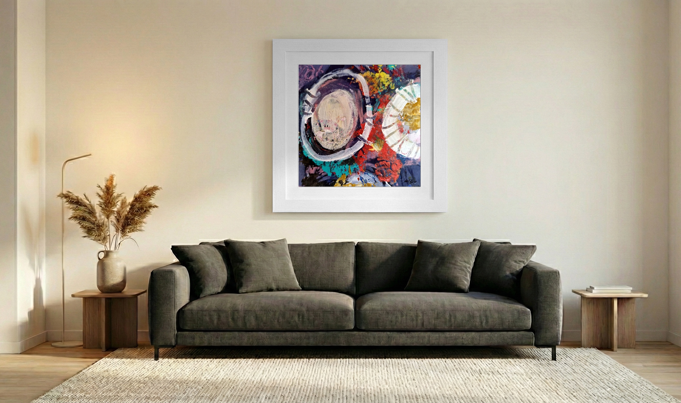 Crimson and Gold Abstract on Paper — art on the wall, room interior preview 3