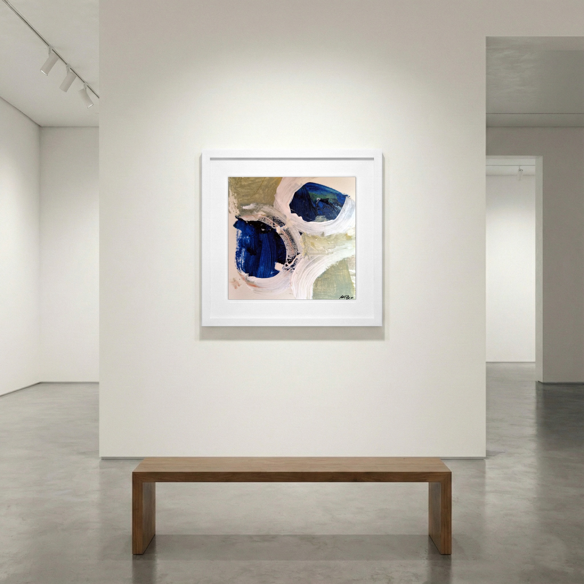 Navy and Green Abstract on Paper — art on the wall, room interior preview 1