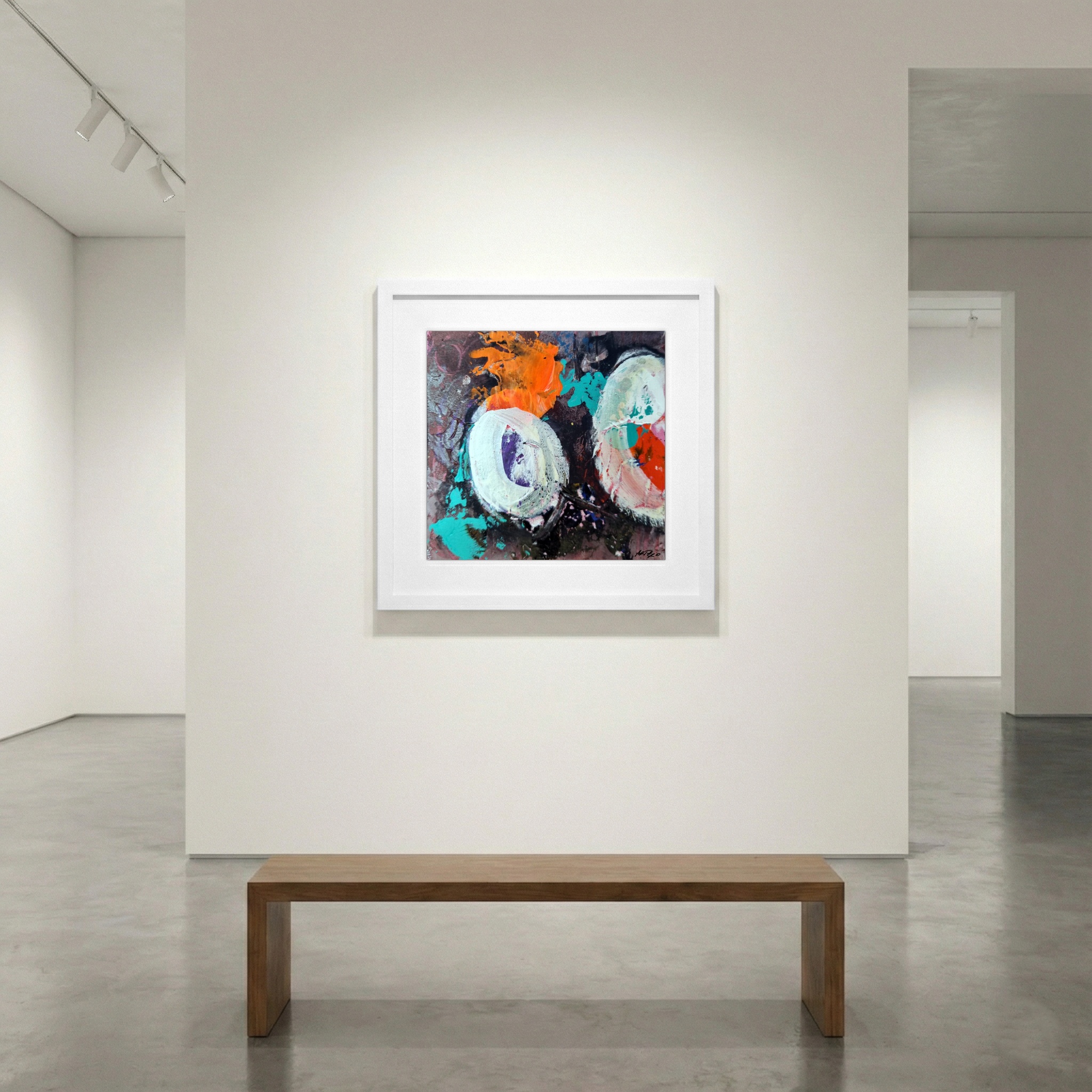 Teal and Orange Abstract on Paper — art on the wall, room interior preview 1