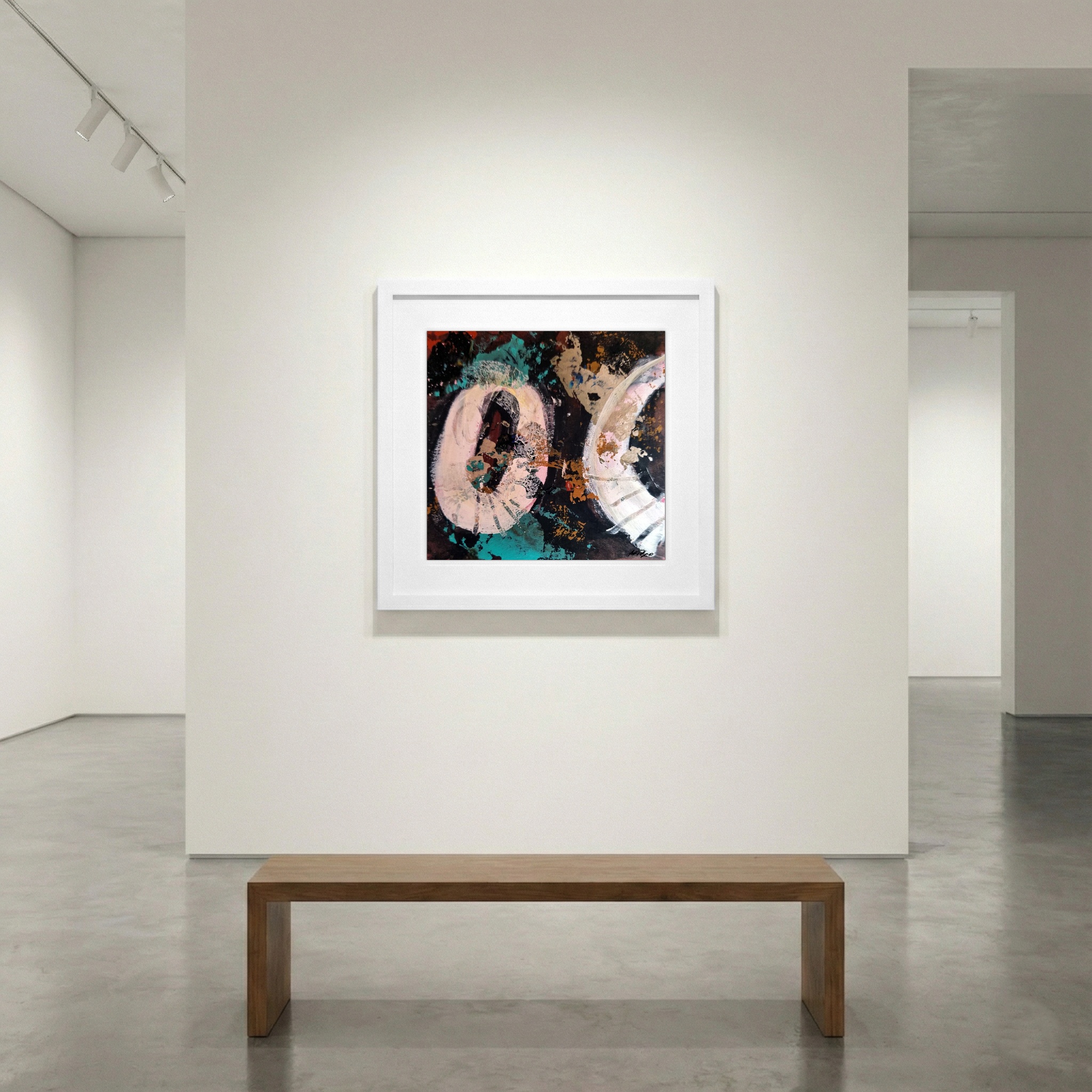 Turquoise and Gold Acrylic Abstract on Paper — art on the wall, room interior preview 1