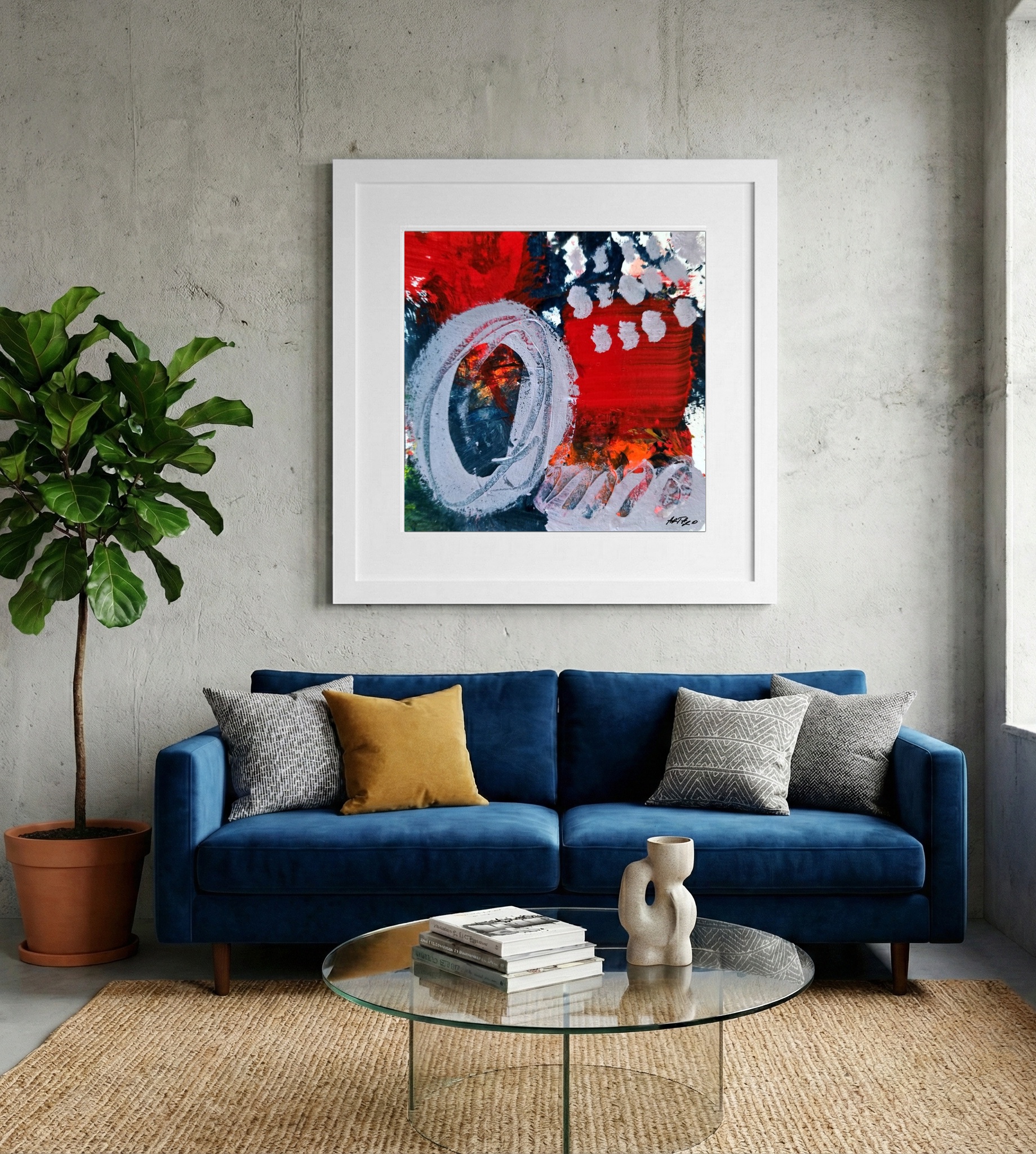 Crimson and Navy Abstract on Paper — art on the wall, room interior preview 2