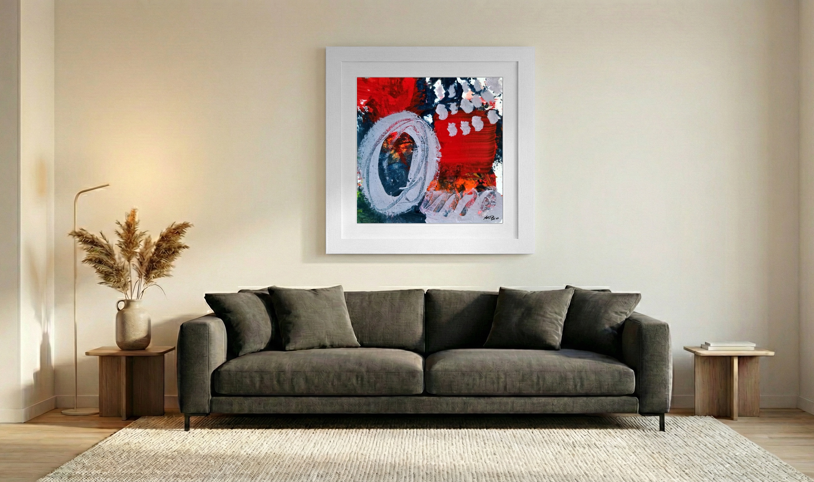 Crimson and Navy Abstract on Paper — art on the wall, room interior preview 3