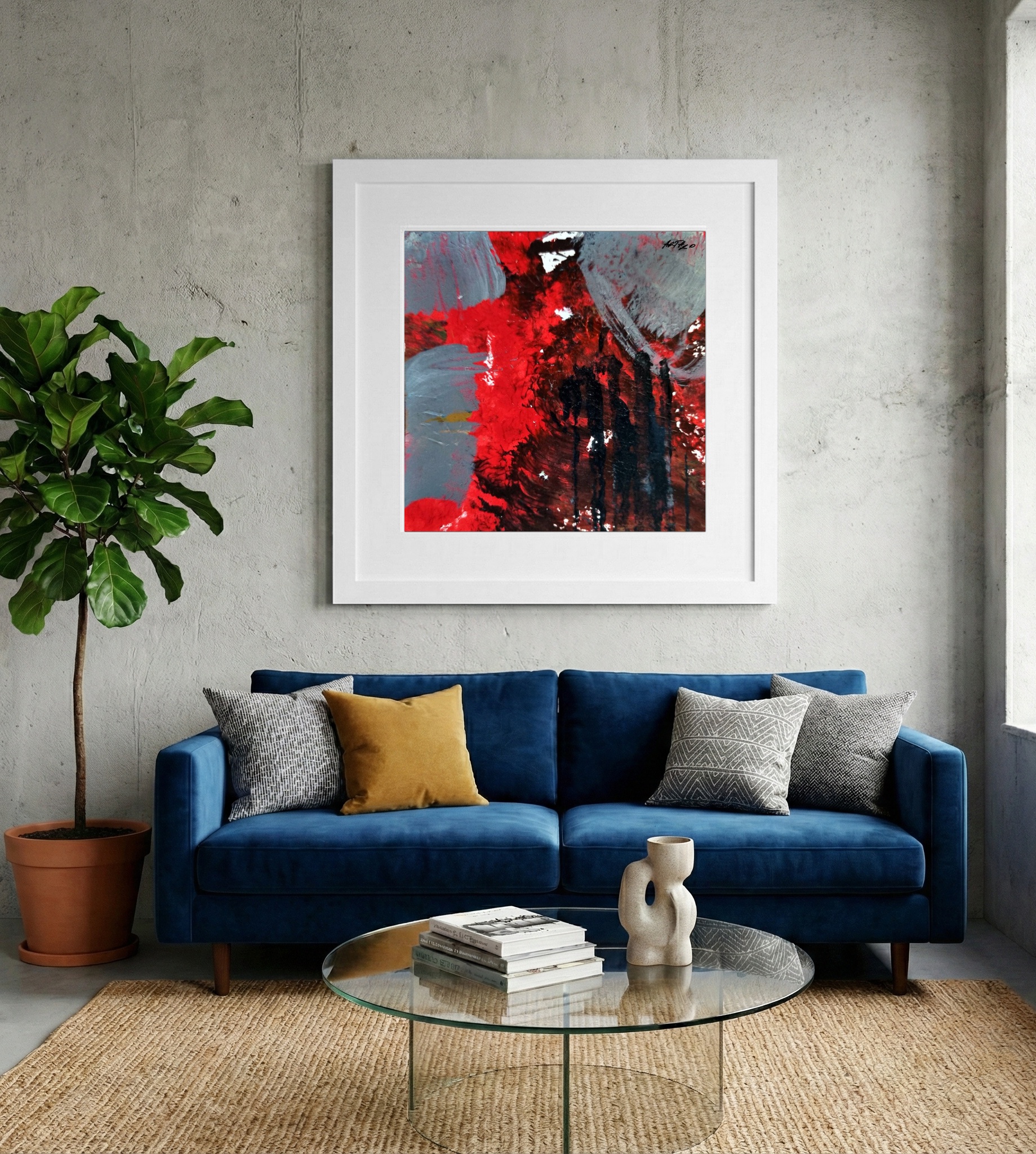 Crimson and Black Abstract on Paper — art on the wall, room interior preview 2