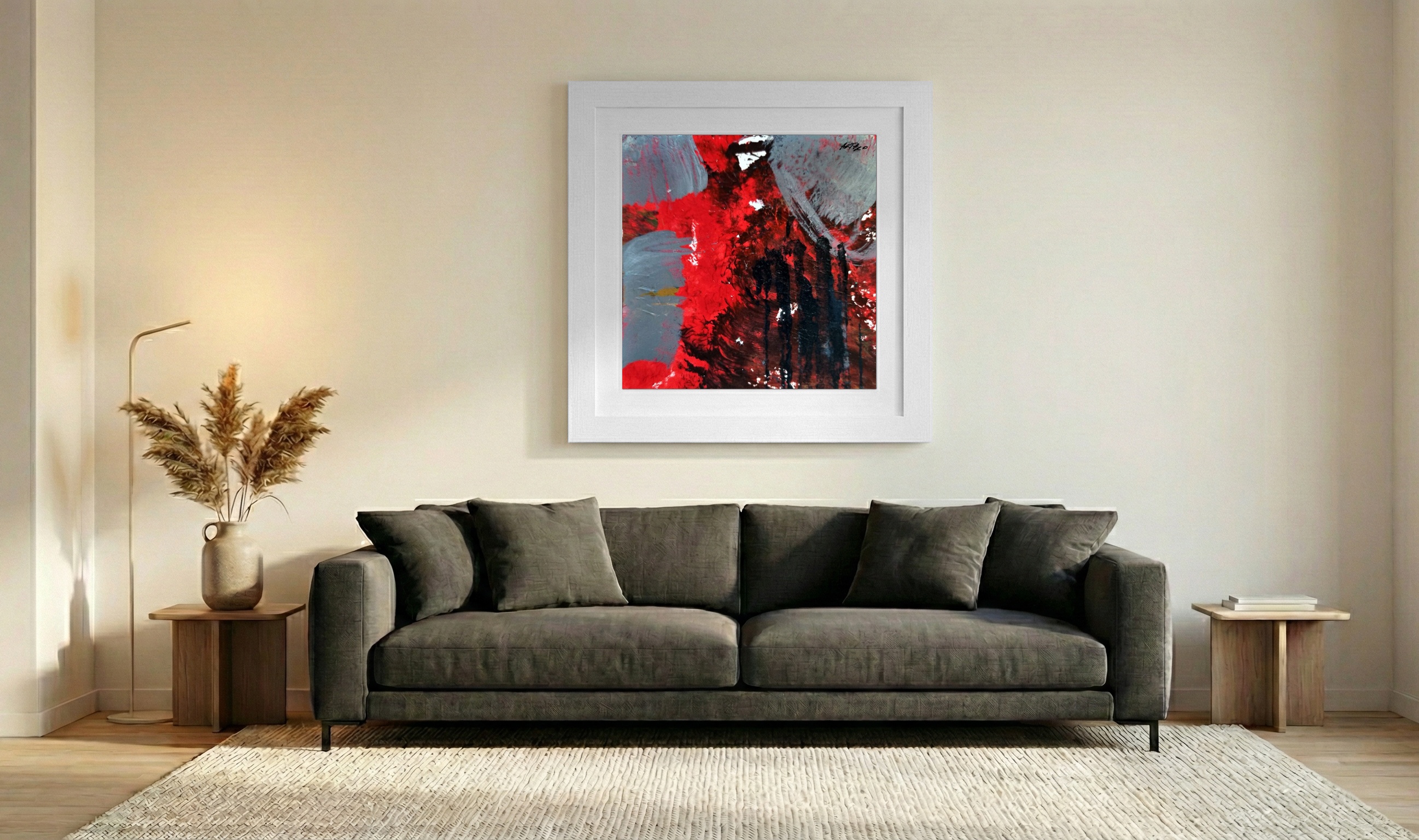 Crimson and Black Abstract on Paper — art on the wall, room interior preview 3