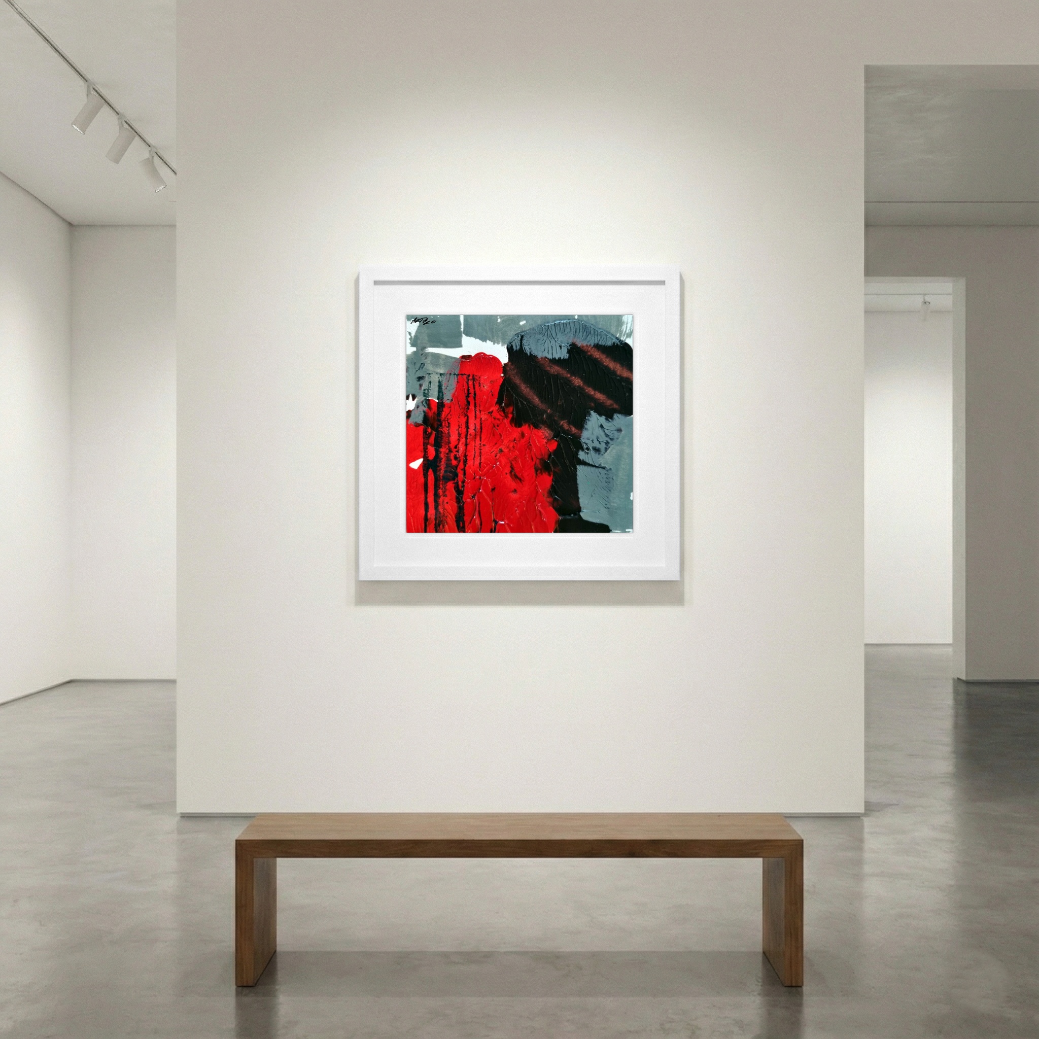 Crimson and Black Abstract Acrylic on Paper — art on the wall, room interior preview 1