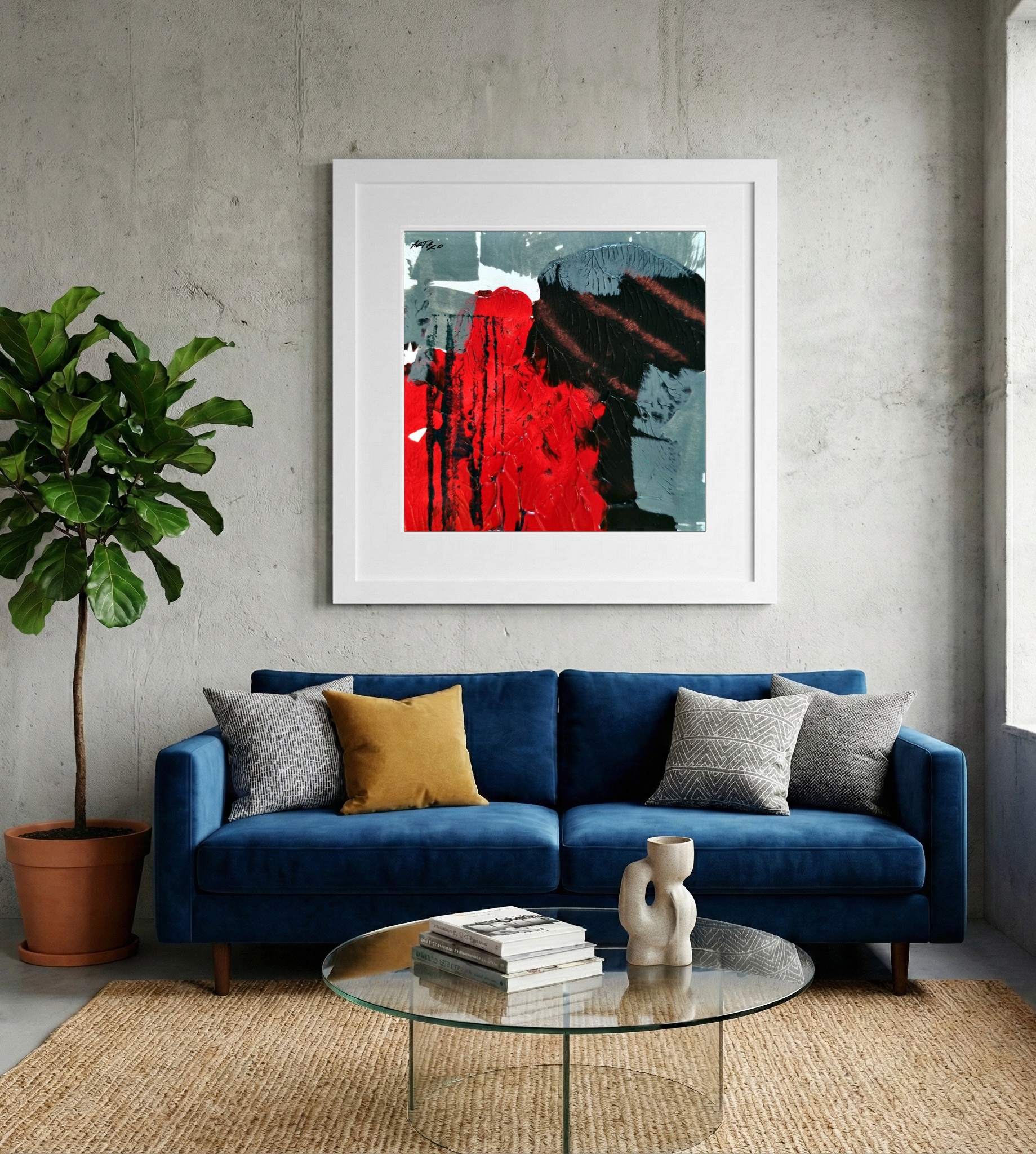 Crimson and Black Abstract Acrylic on Paper — art on the wall, room interior preview 2