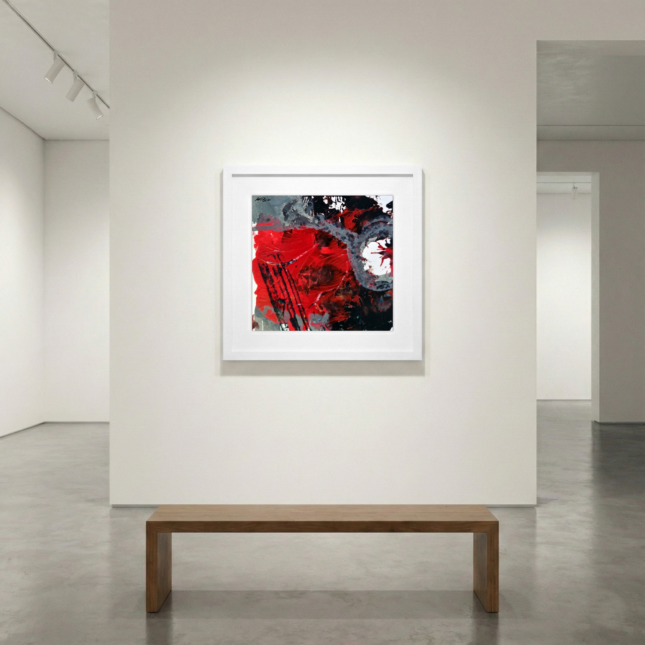 Crimson and Gray Acrylic on Paper — art on the wall, room interior preview 1