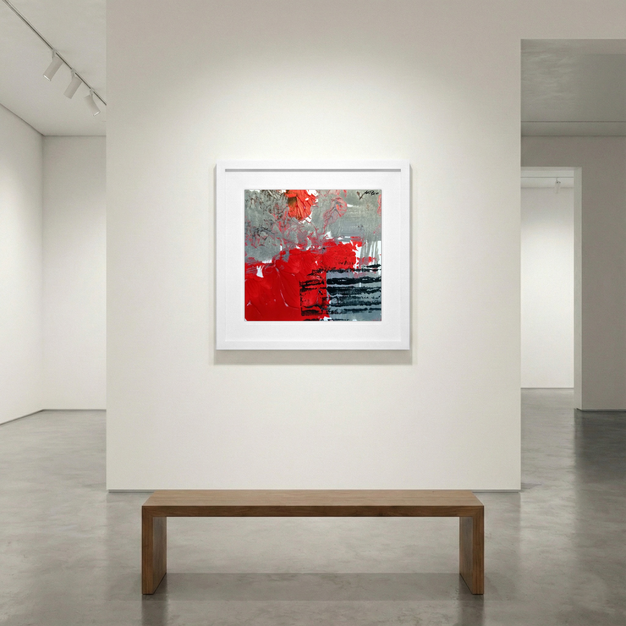 Crimson and Gray Dynamic Abstract on Paper — art on the wall, room interior preview 1