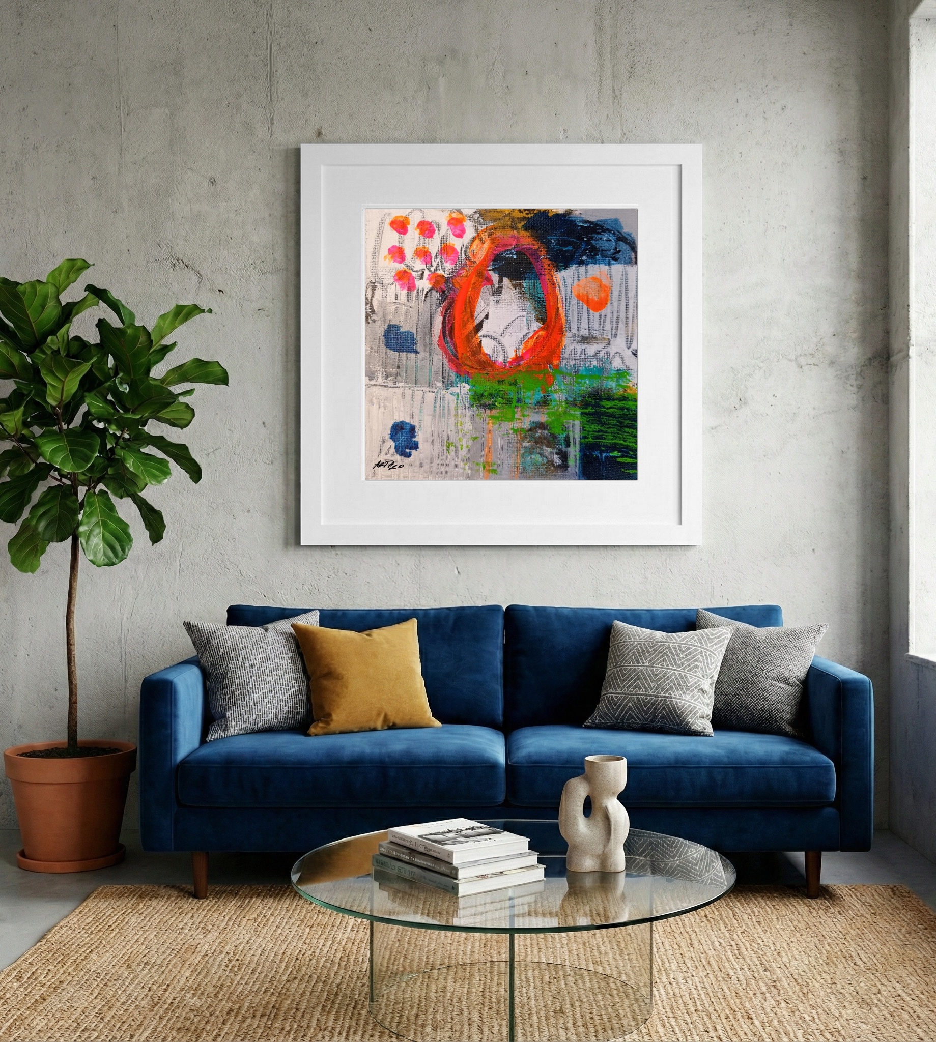 Playful Orange and Green Abstract — art on the wall, room interior preview 2