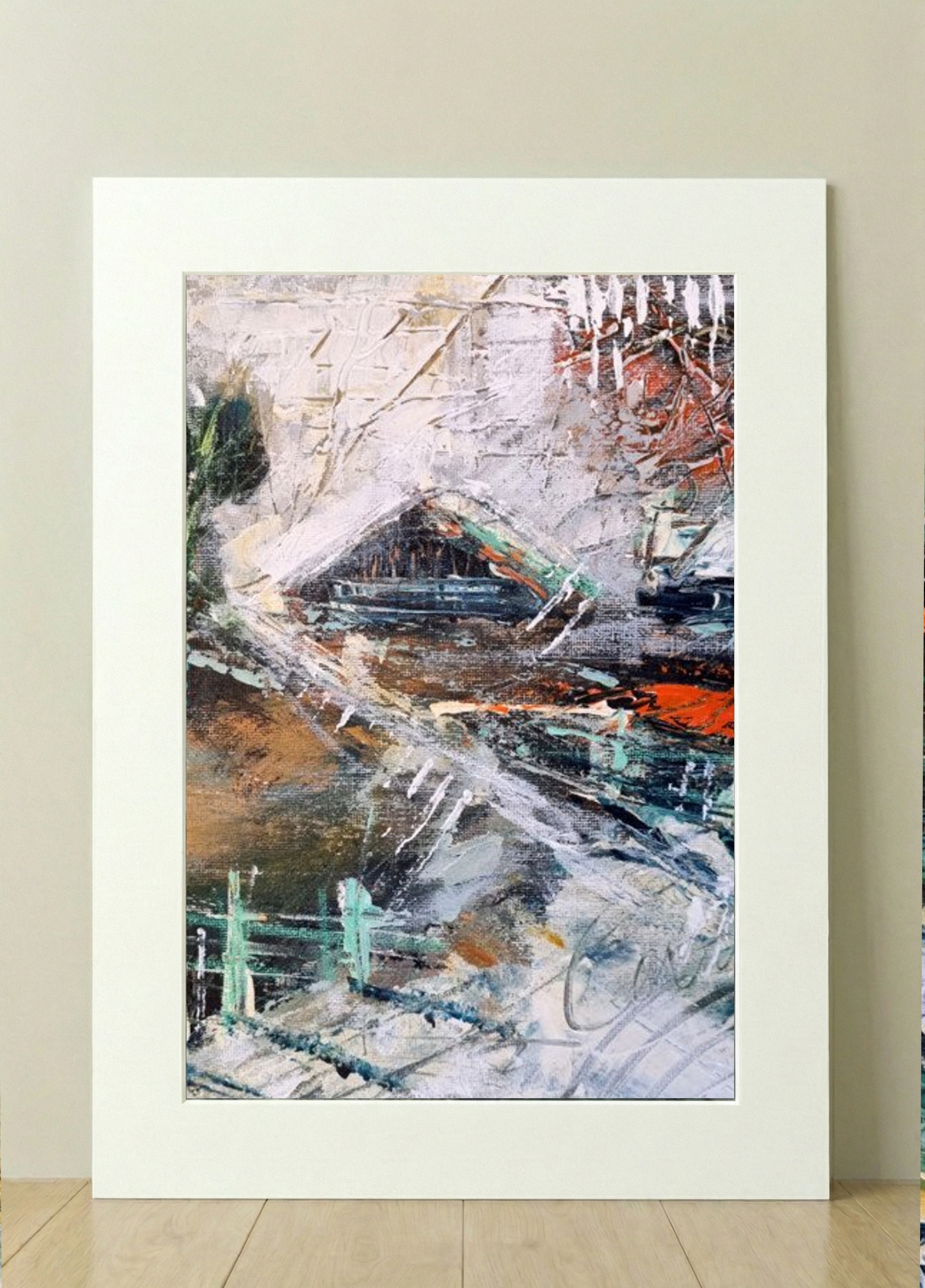 Ochre and Green Country Homes on Linen Canvas — art on the wall, room interior preview 1