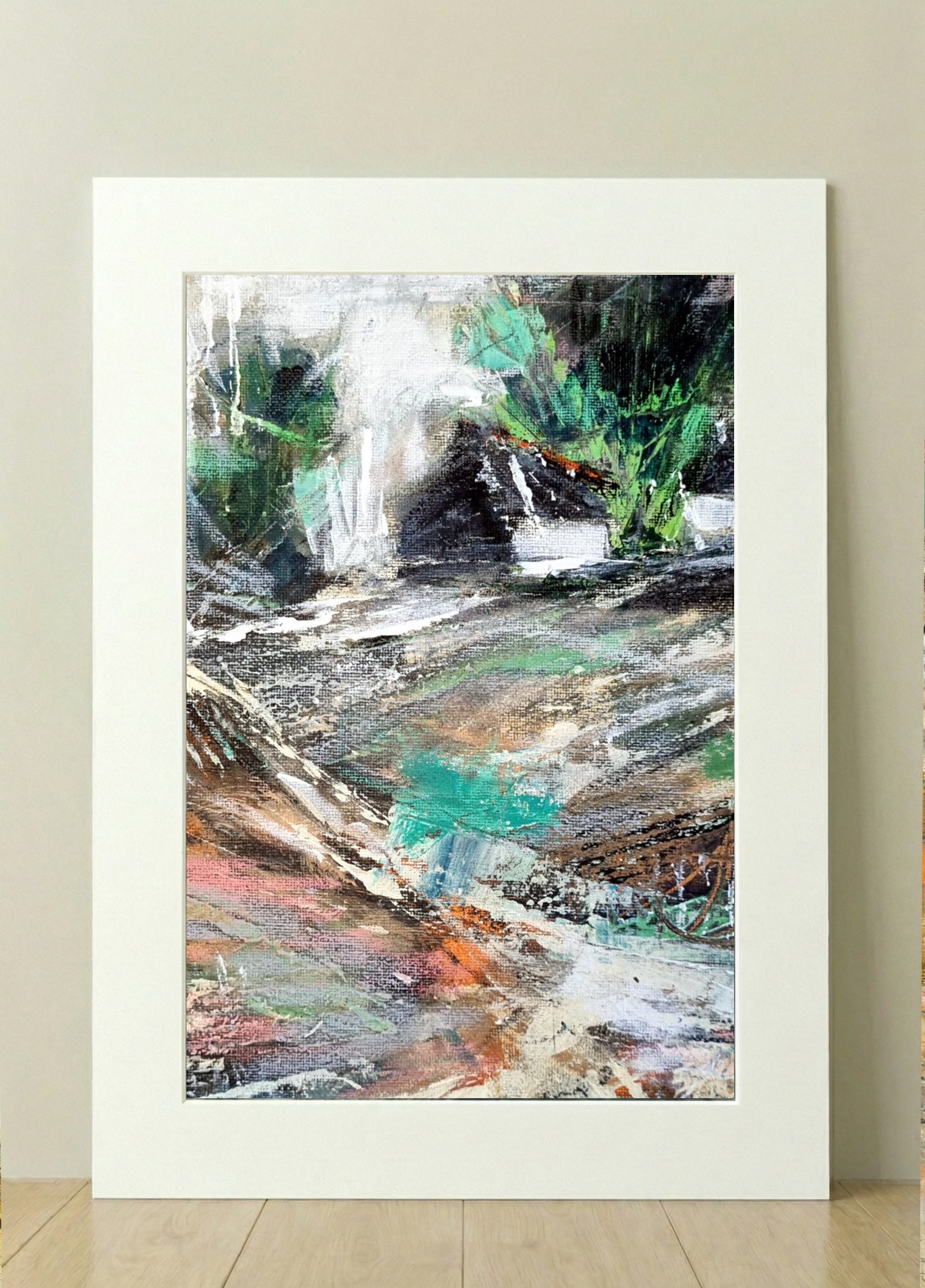 Emerald Road on Linen Canvas — art on the wall, room interior preview 1