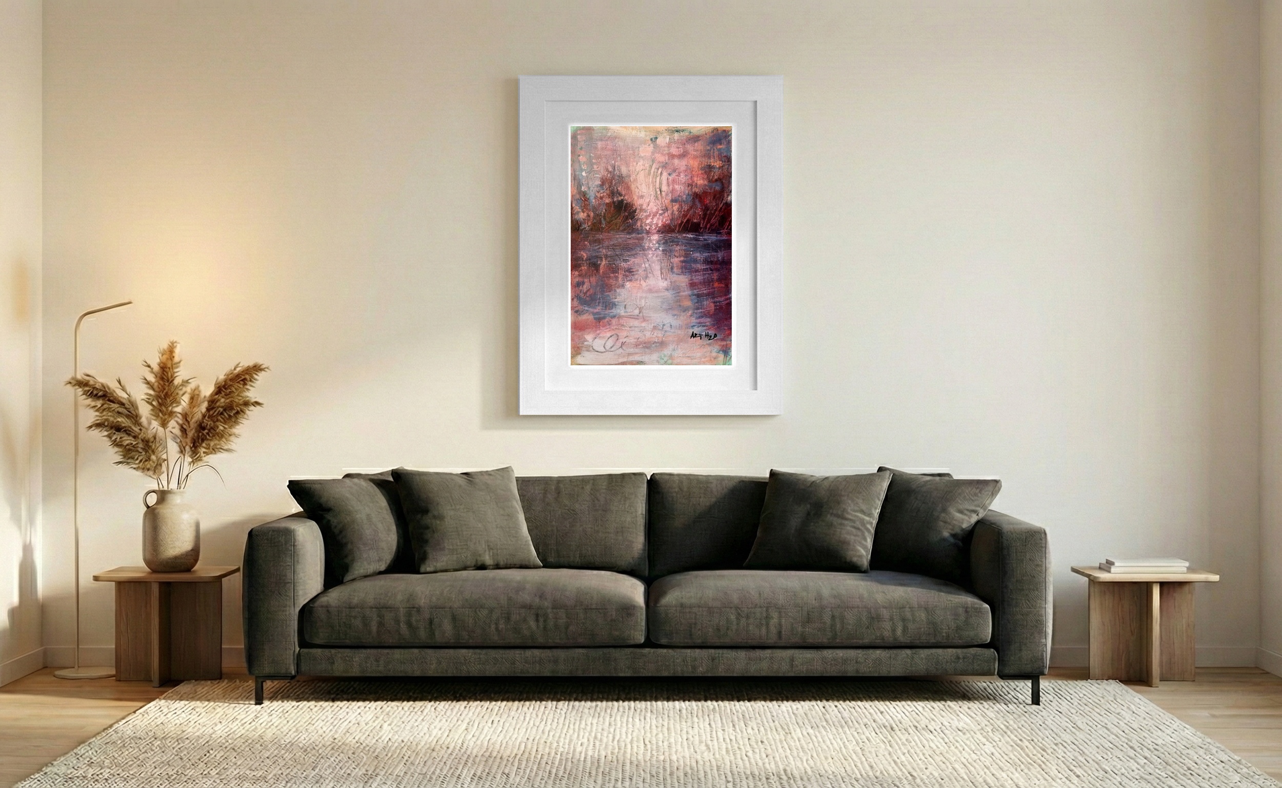 Crimson and Teal Reflection on Paper — art on the wall, room interior preview 1