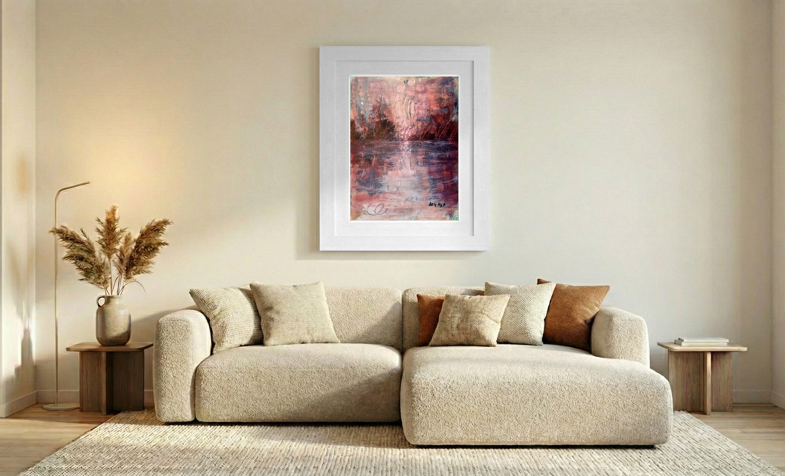 Crimson and Teal Reflection on Paper — art on the wall, room interior preview 2