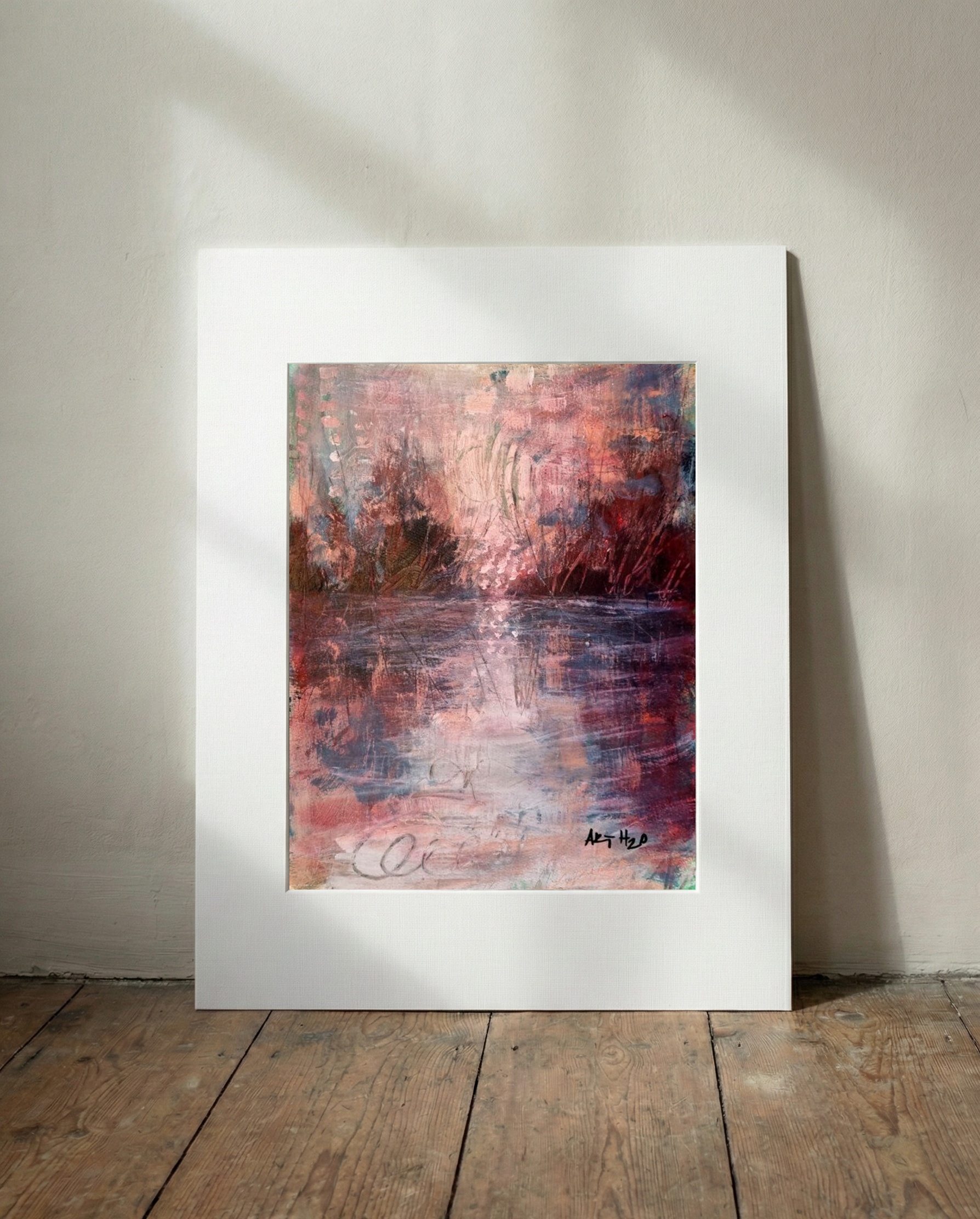 Crimson and Teal Reflection on Paper — art on the wall, room interior preview 3