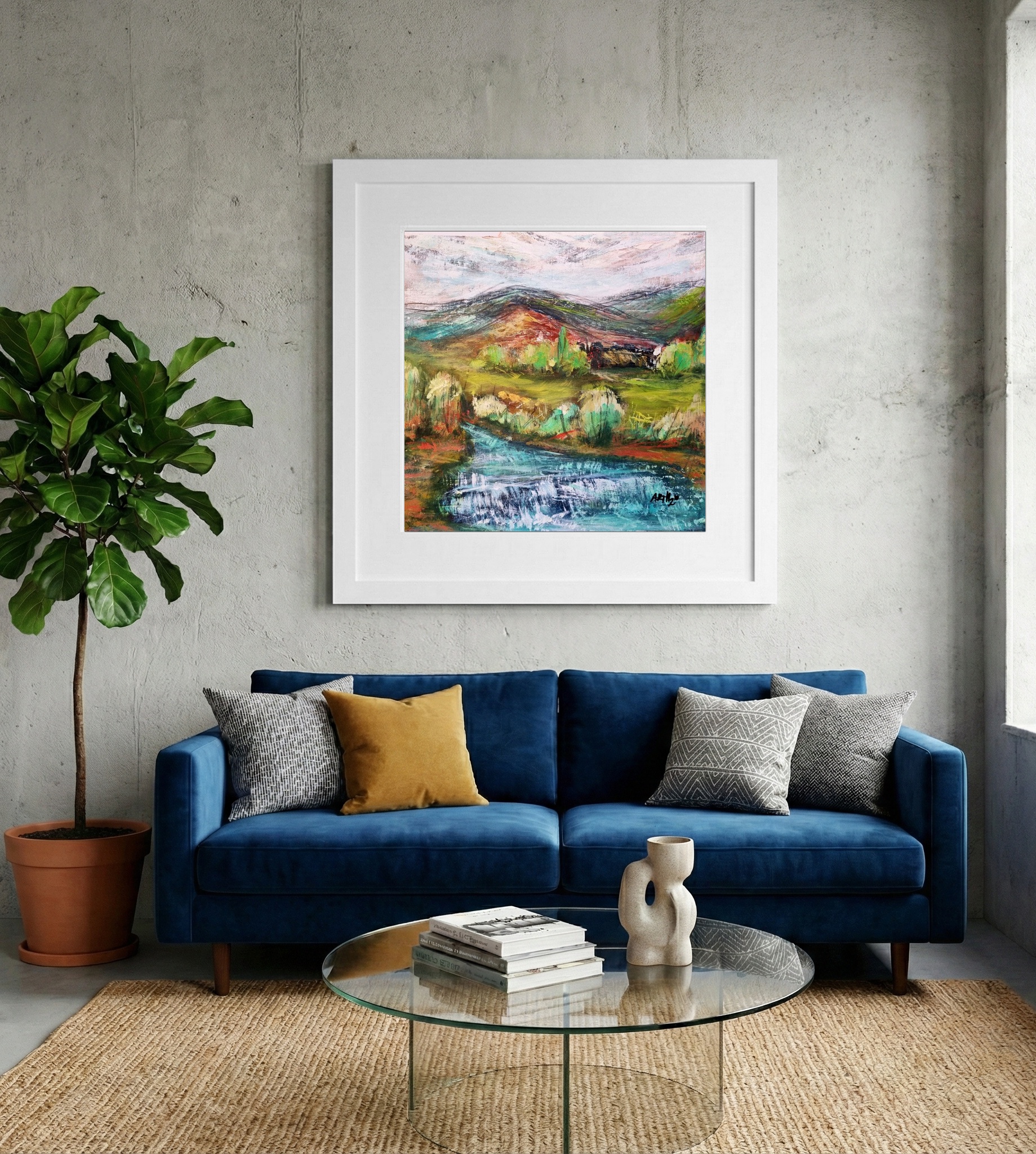 Emerald and Rust Irish Landscape — art on the wall, room interior preview 2