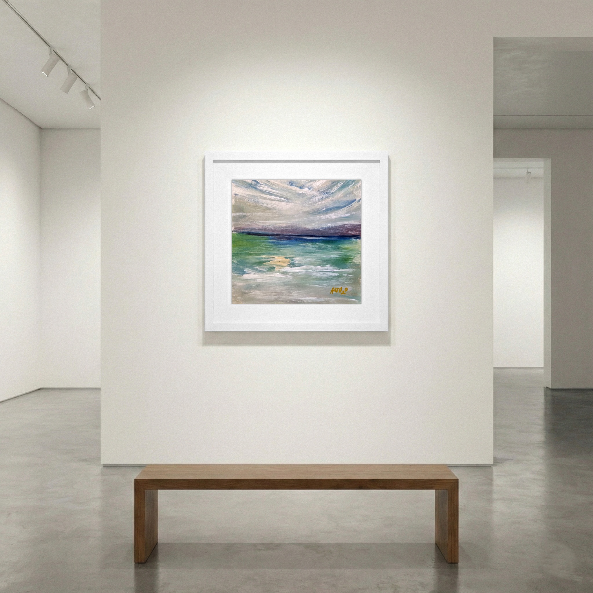 Teal and White Coastal Acrylic Seascape — art on the wall, room interior preview 1