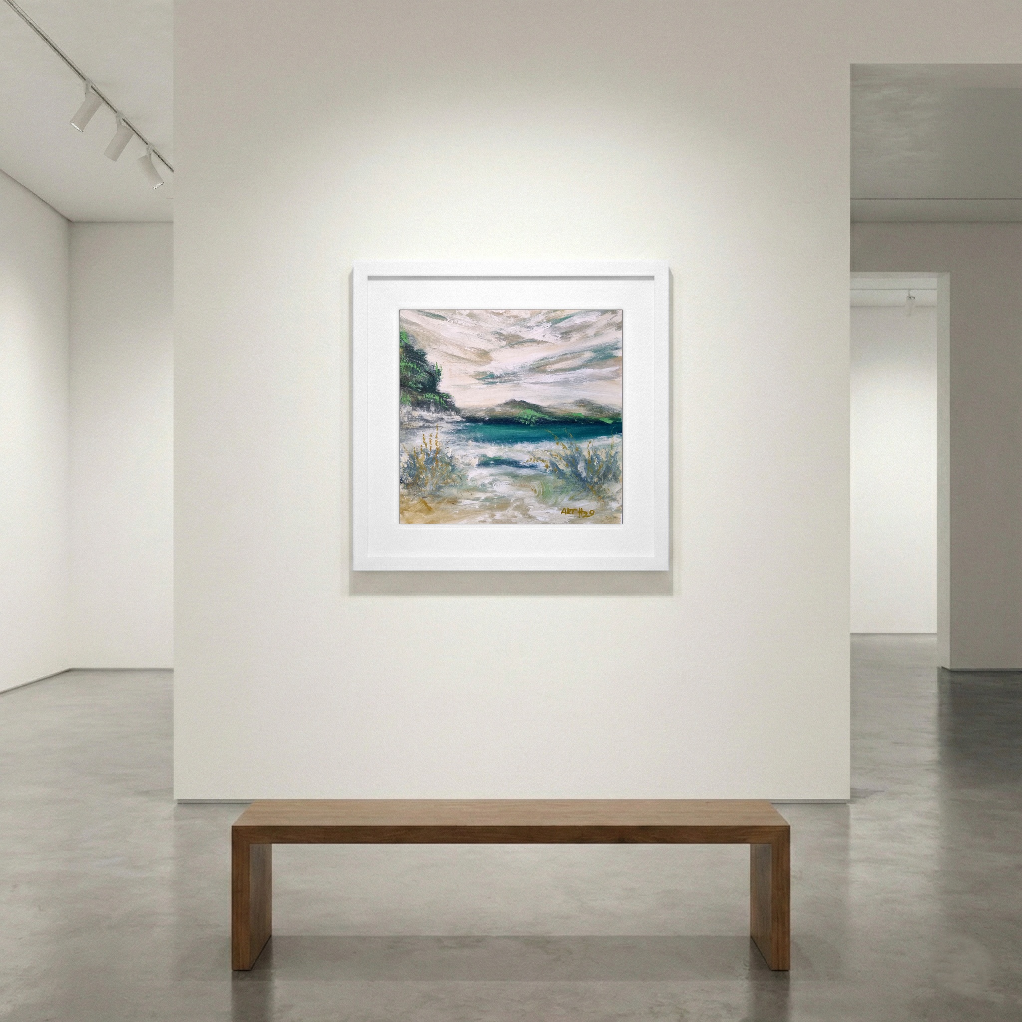 Teal and Earthy Hues Seascape — art on the wall, room interior preview 1