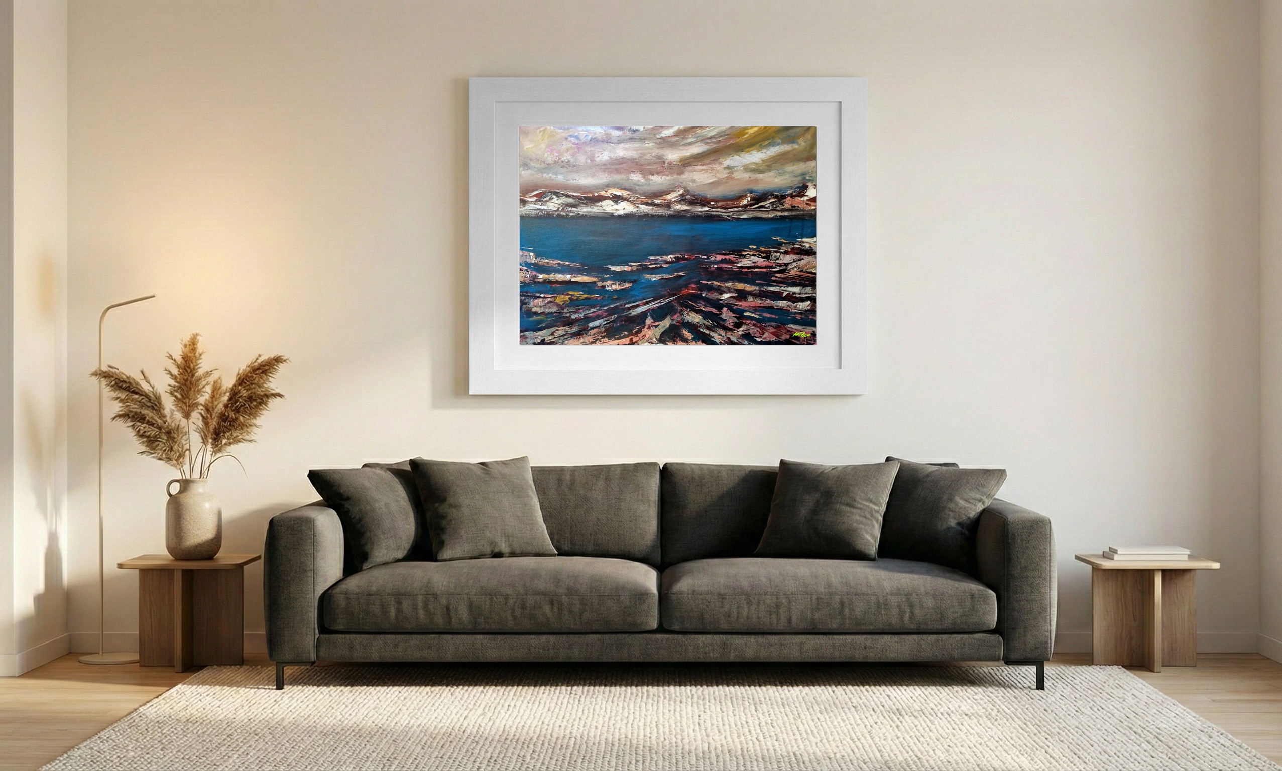 Cerulean and Textured Coastal Scene — art on the wall, room interior preview 1