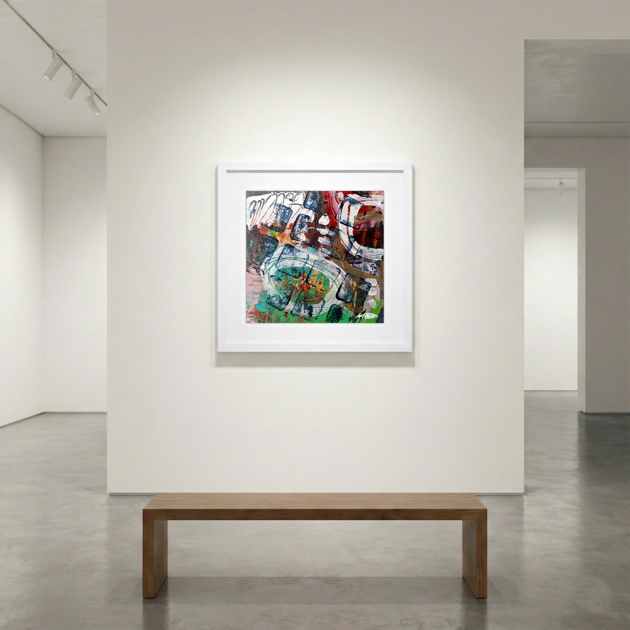 Crimson and Emerald Abstract on Paper — art on the wall, room interior preview 1