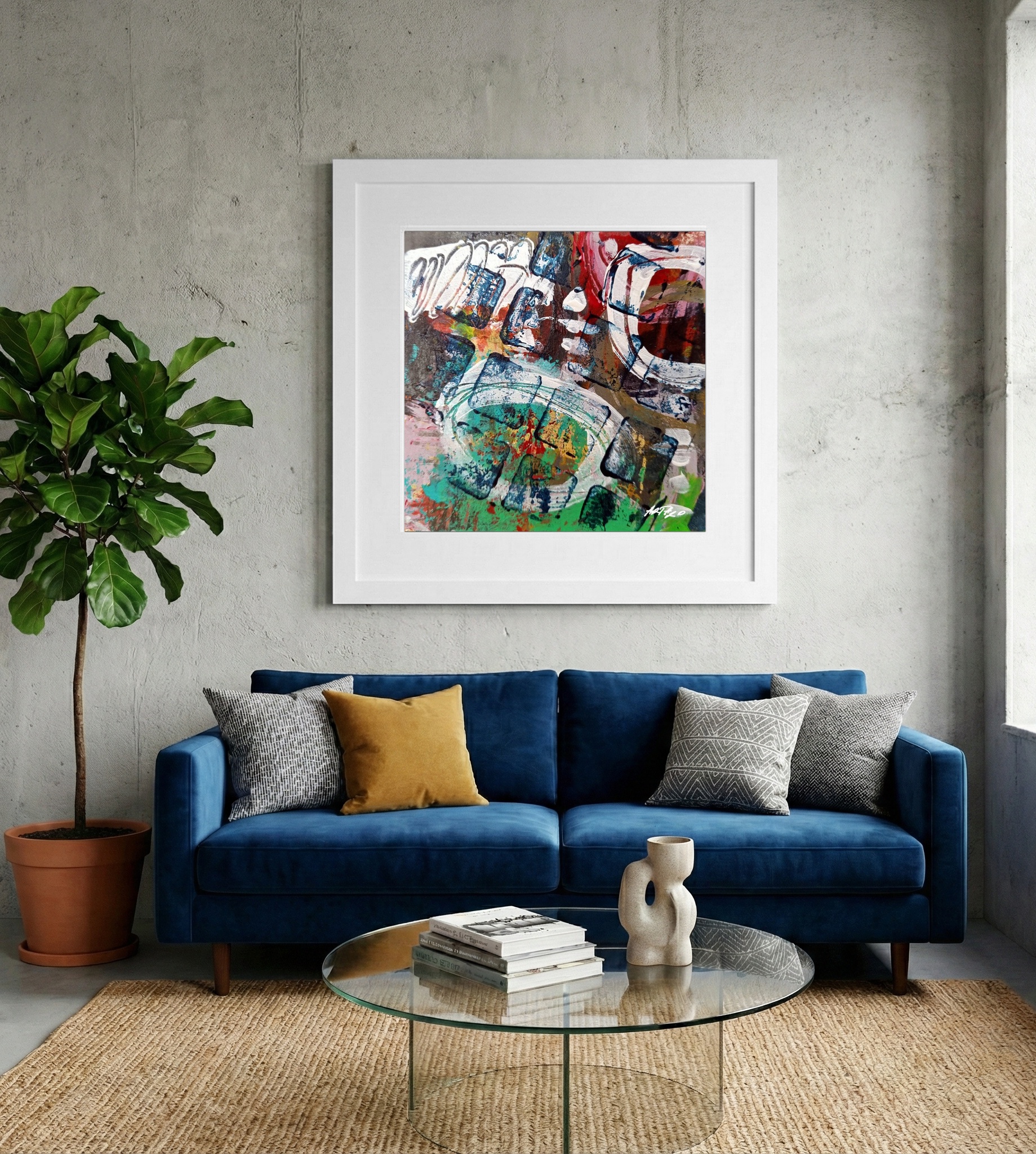 Crimson and Emerald Abstract on Paper — art on the wall, room interior preview 2