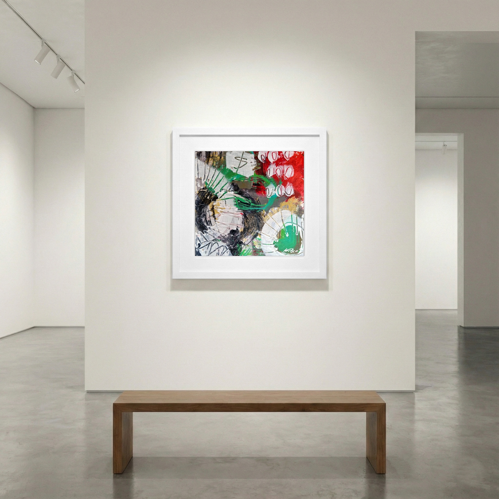Emerald and Red Abstract on Paper — art on the wall, room interior preview 1