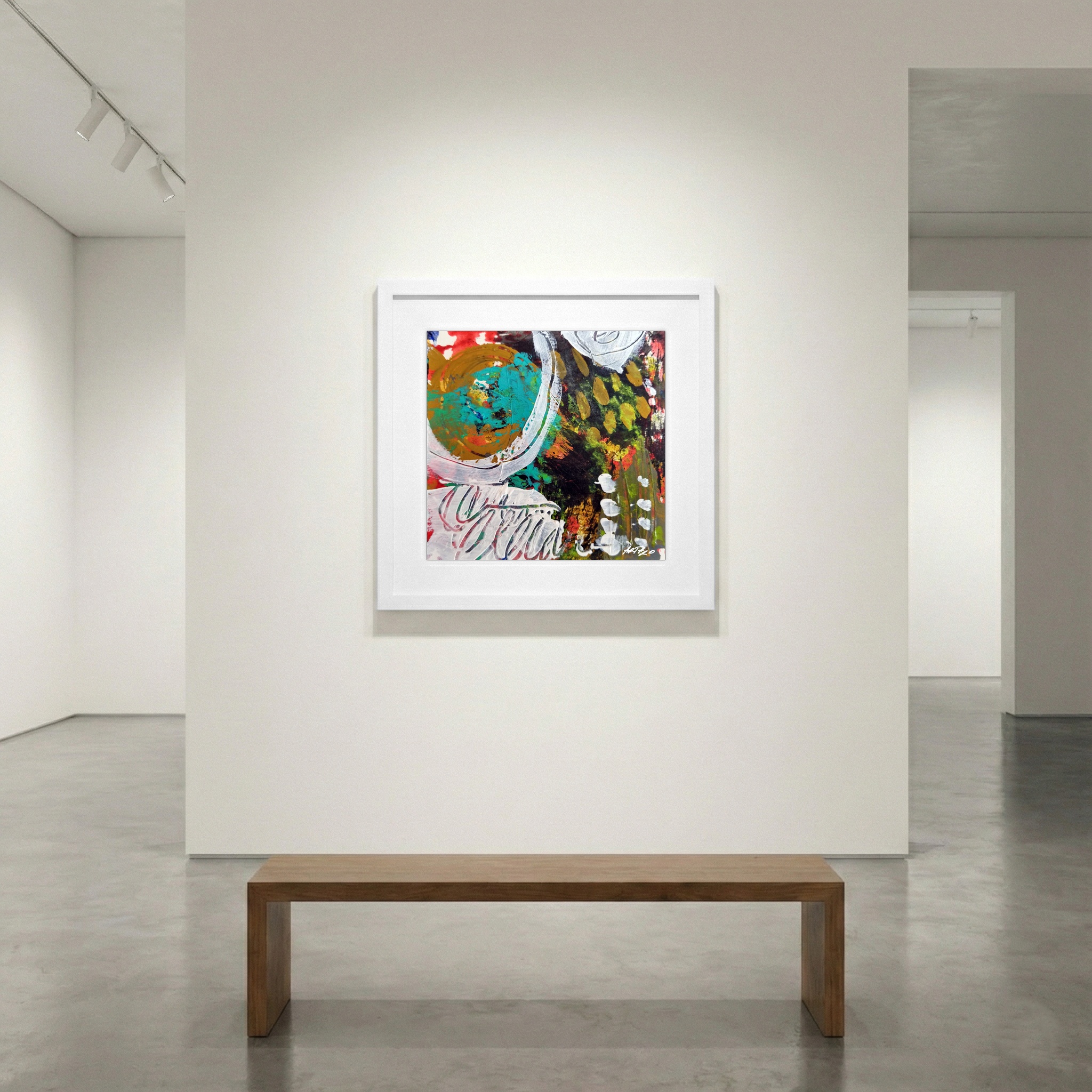 Turquoise and Gold Abstract on Paper — art on the wall, room interior preview 1