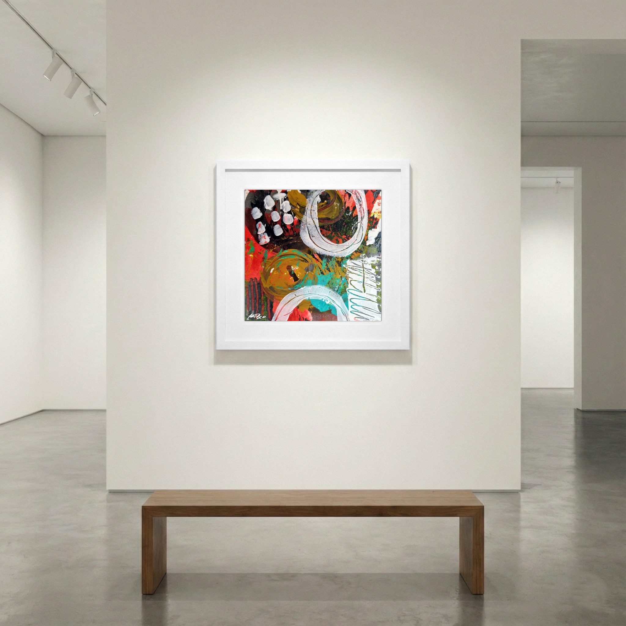 Crimson and Olive Swirls on Paper — art on the wall, room interior preview 1