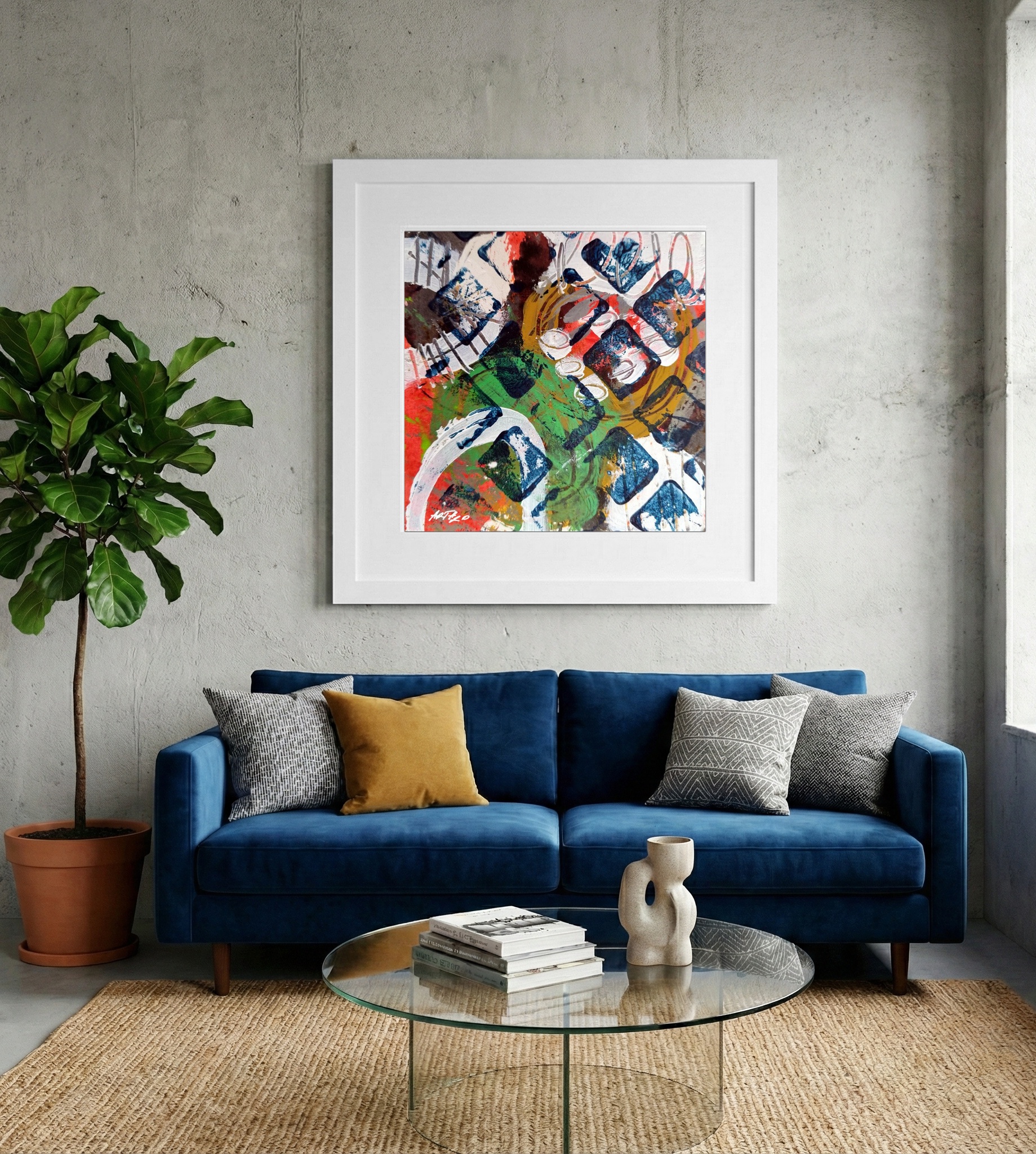 Emerald Green Abstract on Paper — art on the wall, room interior preview 2