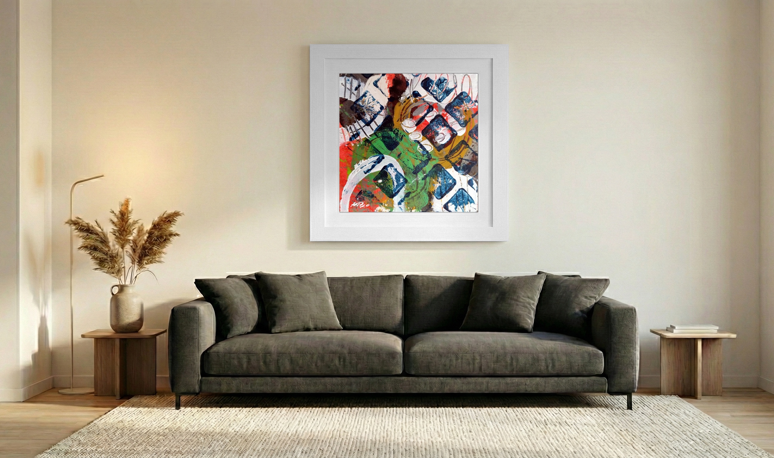 Emerald Green Abstract on Paper — art on the wall, room interior preview 3