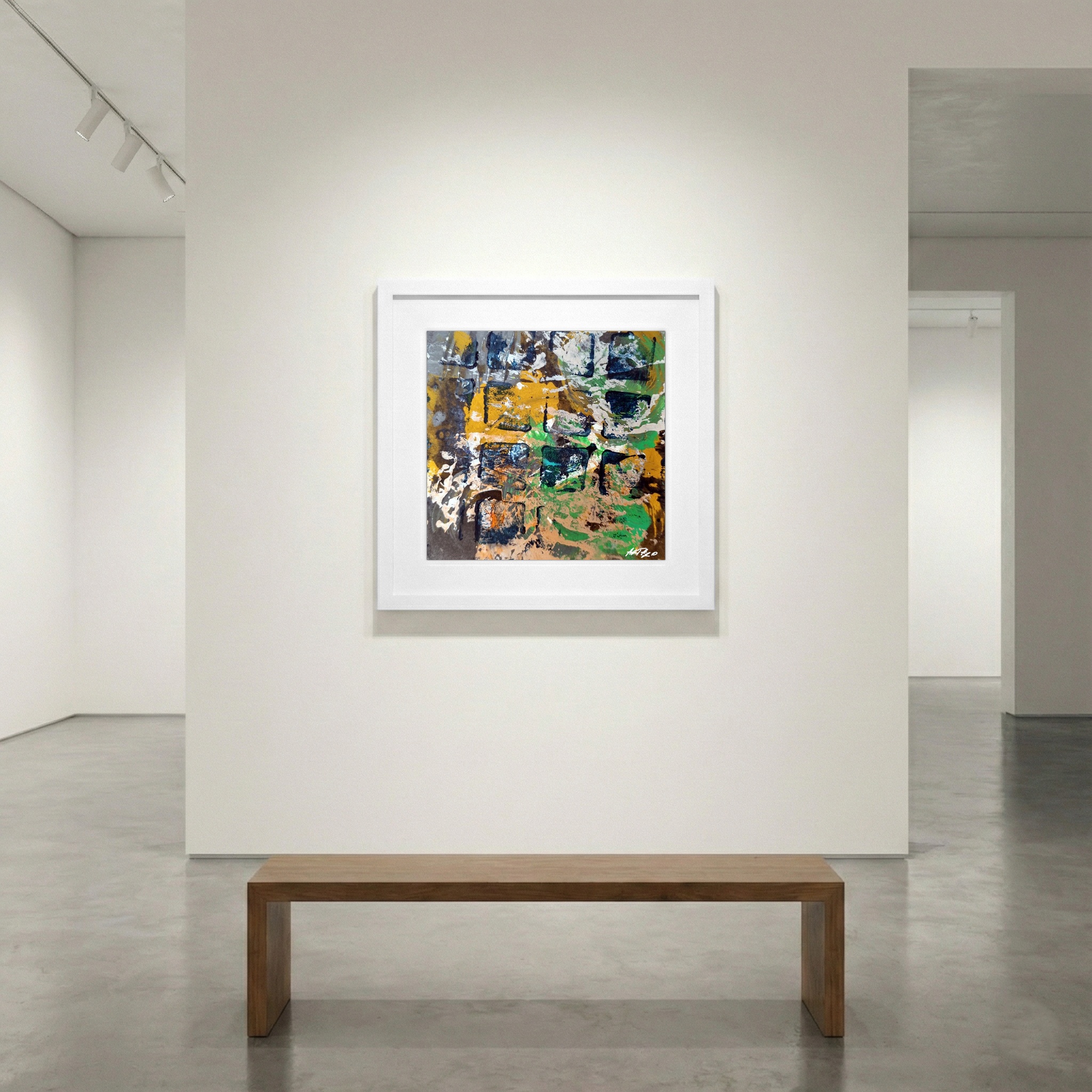 Ochre and Green Abstract on Paper — art on the wall, room interior preview 1