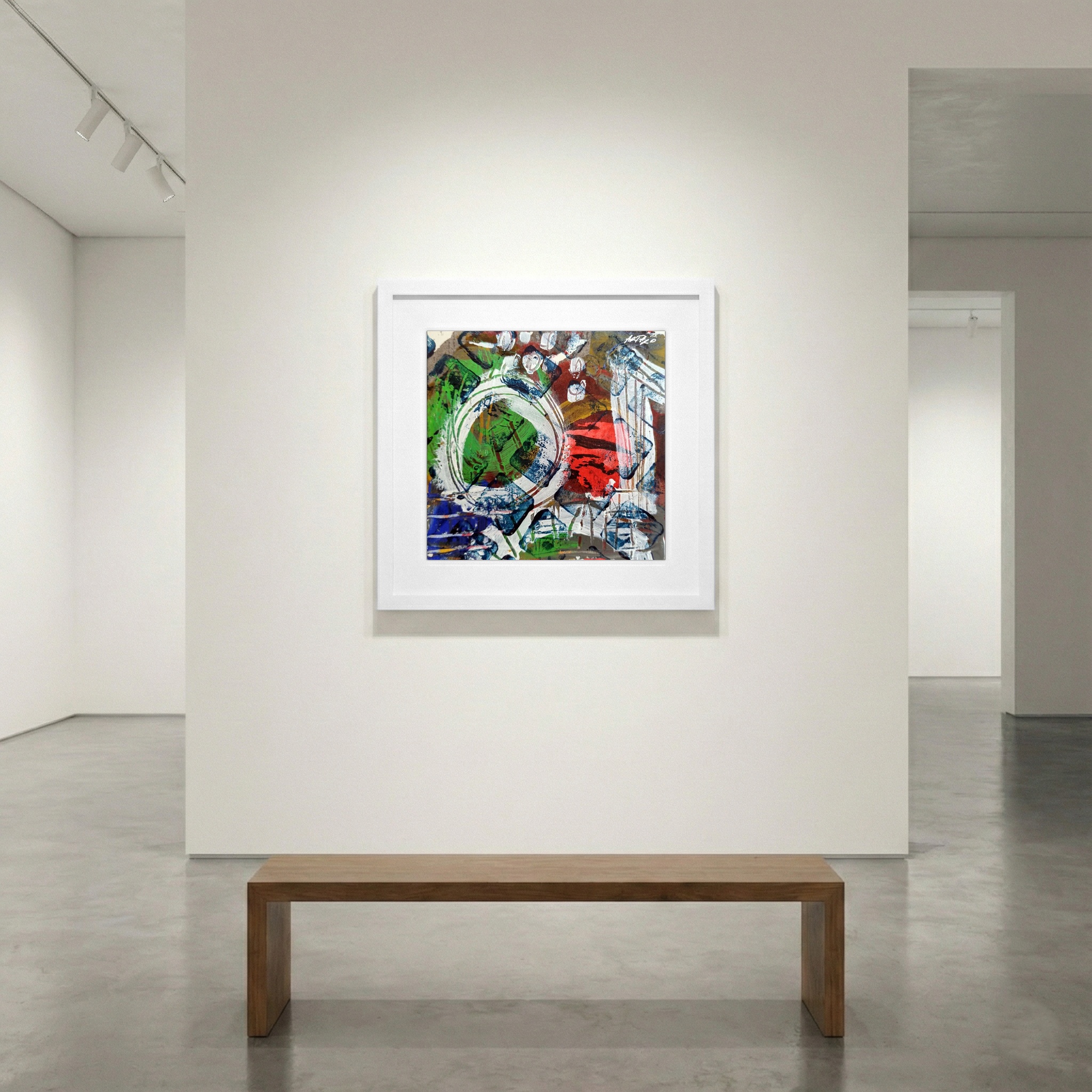 Crimson and Green Swirl on Paper — art on the wall, room interior preview 1