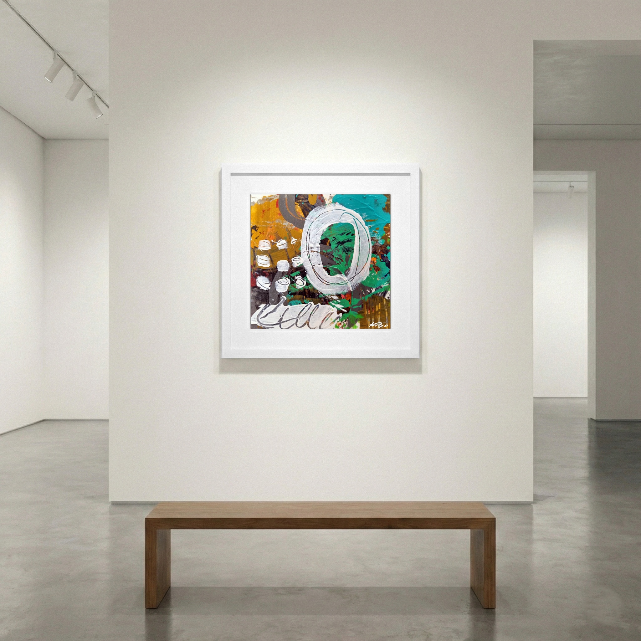 Emerald Green and Ochre Abstract on Paper — art on the wall, room interior preview 1