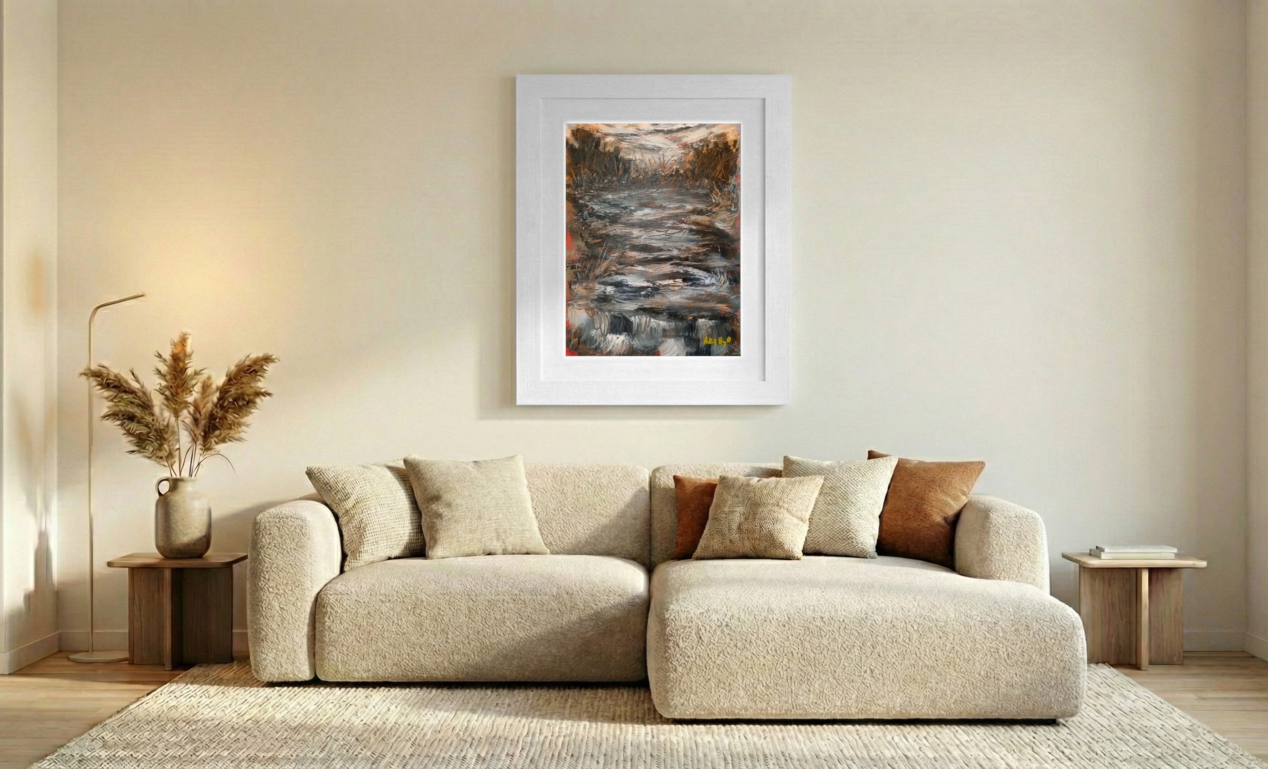 Burnt Sienna Stormy Landscape on Paper — art on the wall, room interior preview 1