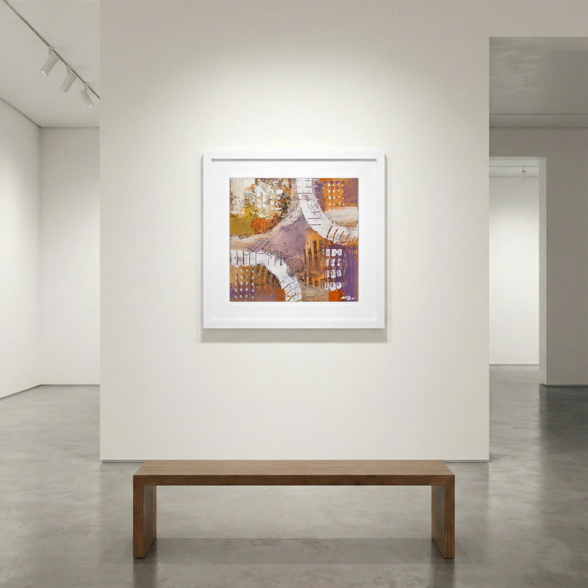 Lavender and Ochre Textured Abstract on Paper — art on the wall, room interior preview 1