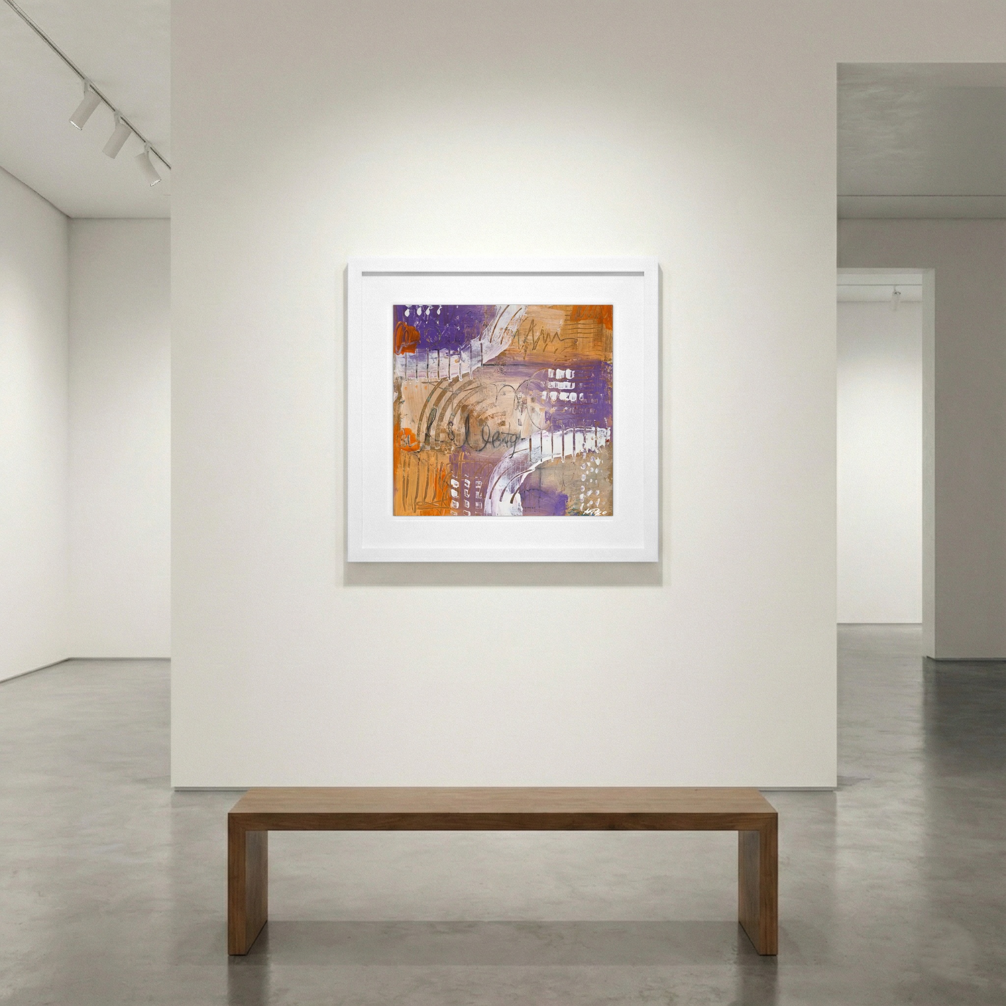 Deep Purple and Burnt Orange Acrylic on Paper — art on the wall, room interior preview 1
