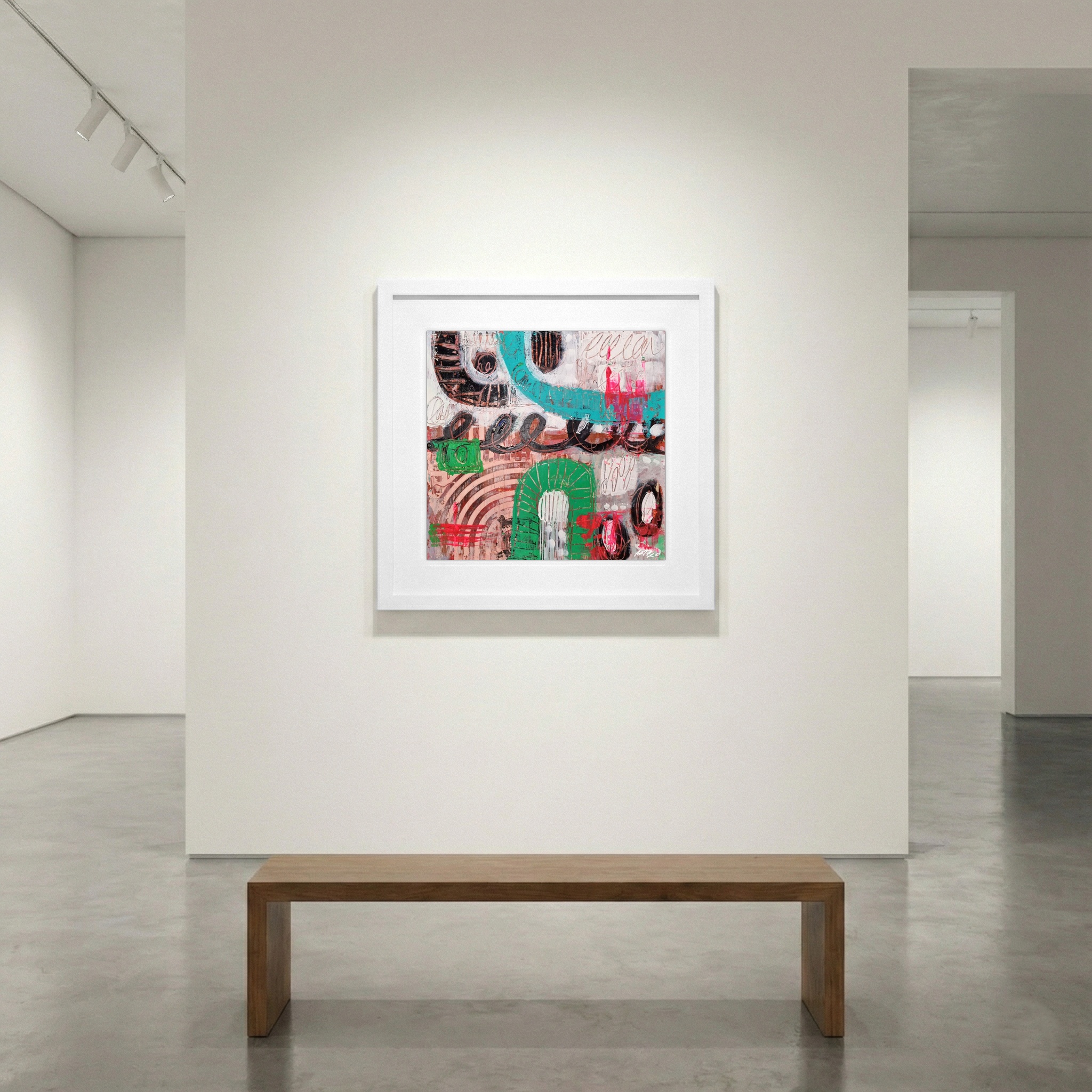 Turquoise and Peach Abstract on Paper — art on the wall, room interior preview 1
