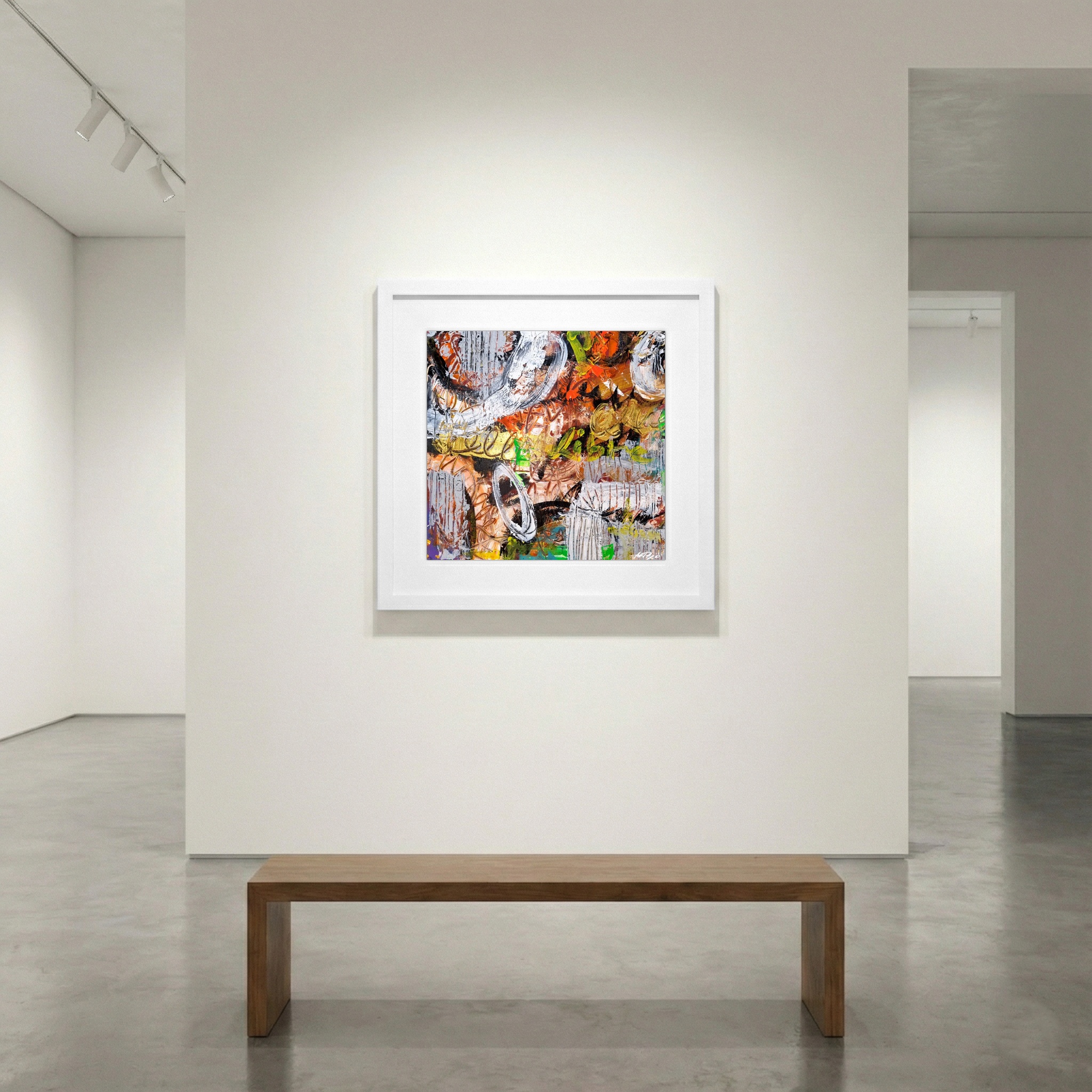 Burnt Orange and Green Abstract on Paper — art on the wall, room interior preview 1