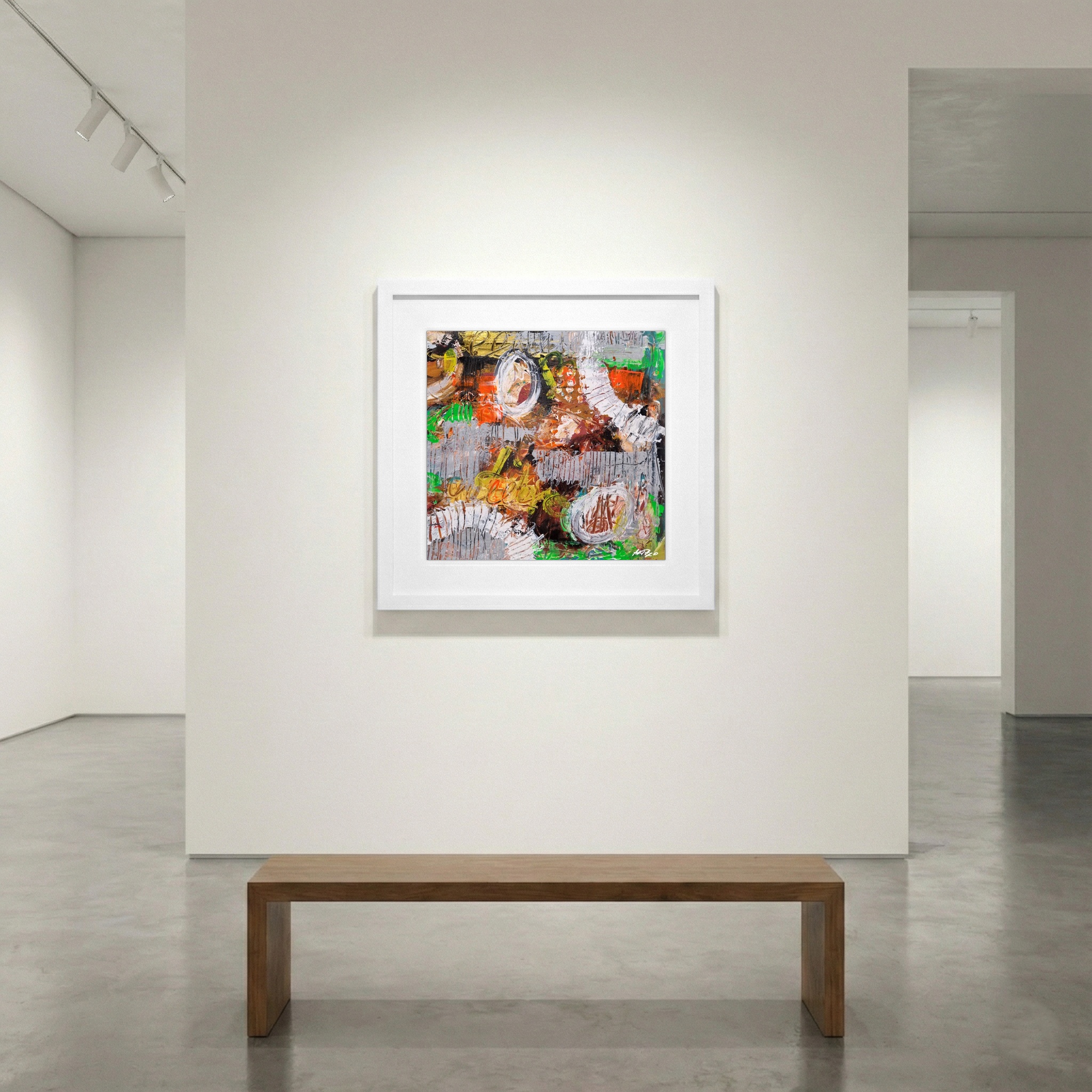Burnt Sienna and Green Abstract on Paper — art on the wall, room interior preview 1