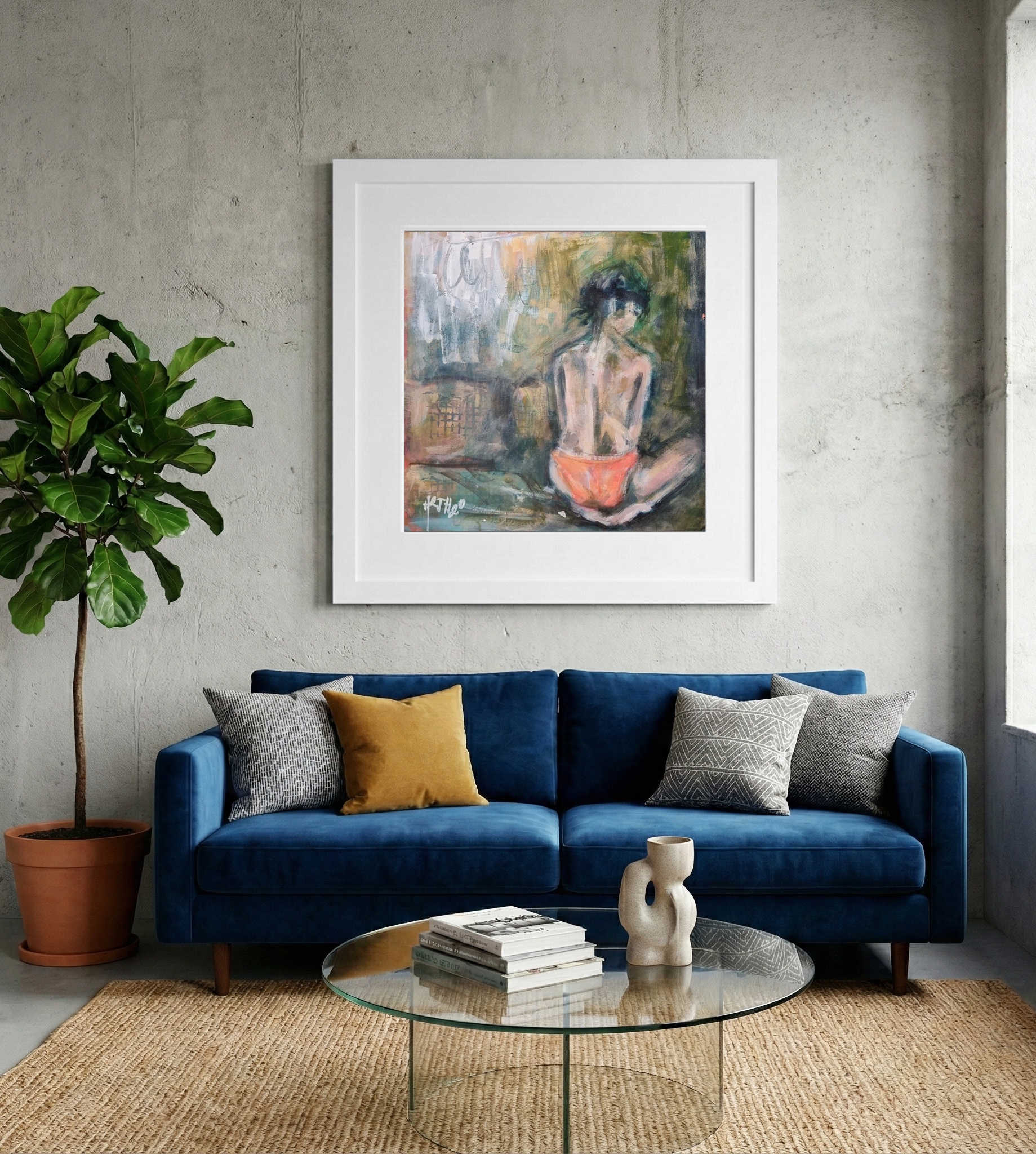 Muted Green and Orange Figurative Art — art on the wall, room interior preview 2