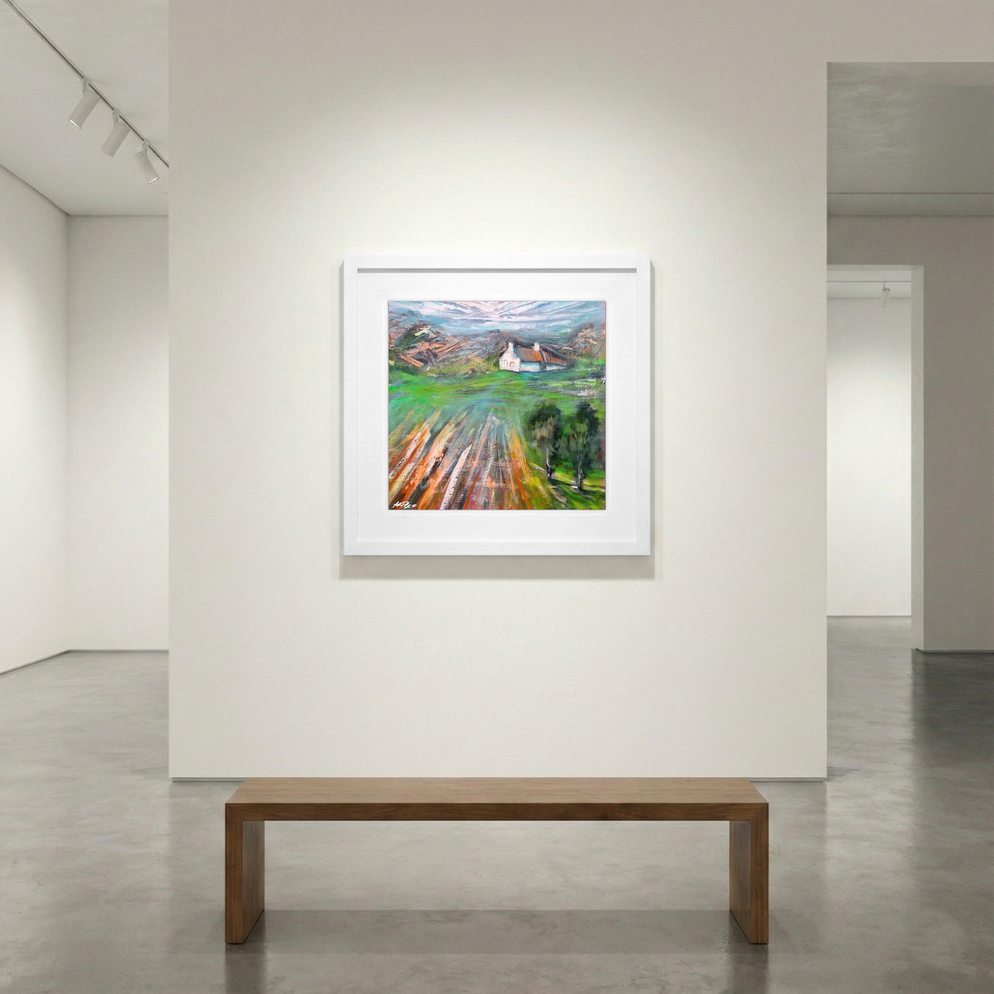 Emerald and Olive Landscape in Acrylic — art on the wall, room interior preview 1