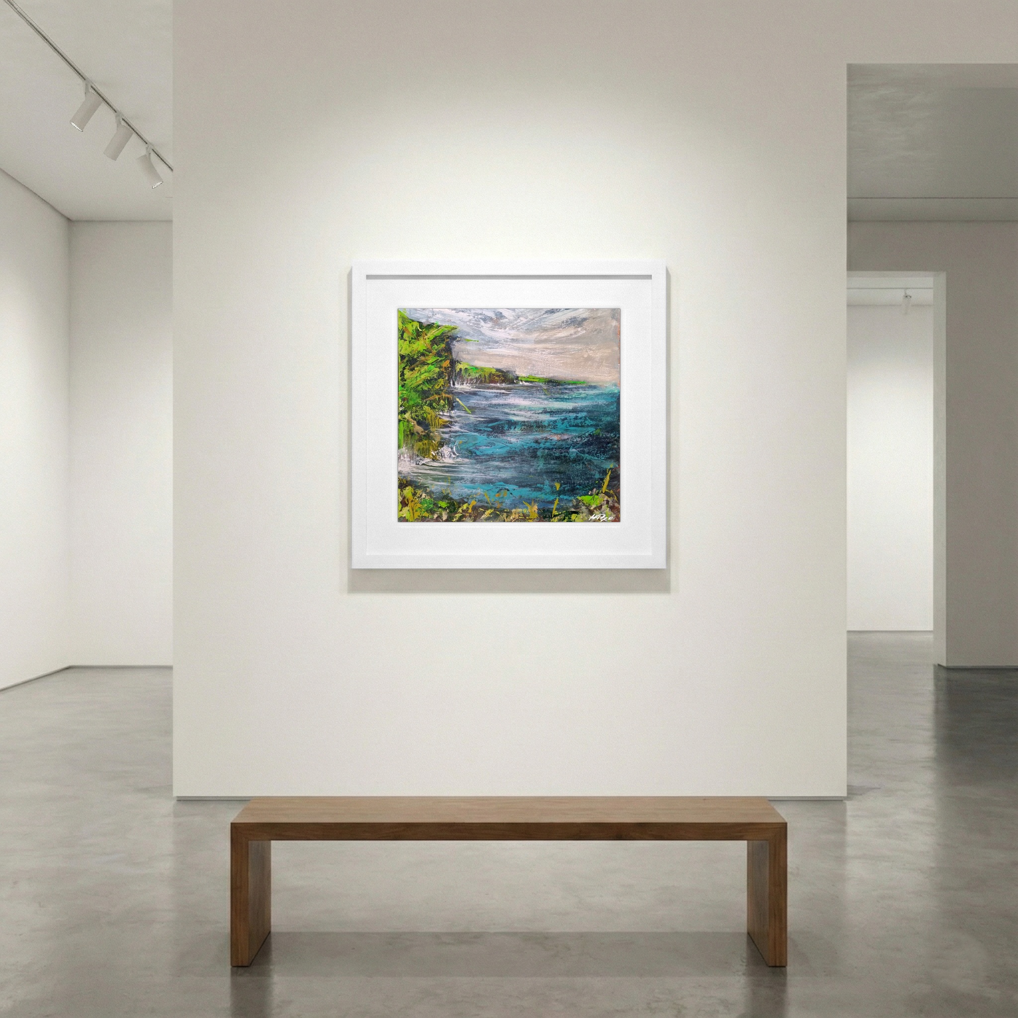 Emerald and Turquoise Seascape on Paper — art on the wall, room interior preview 1