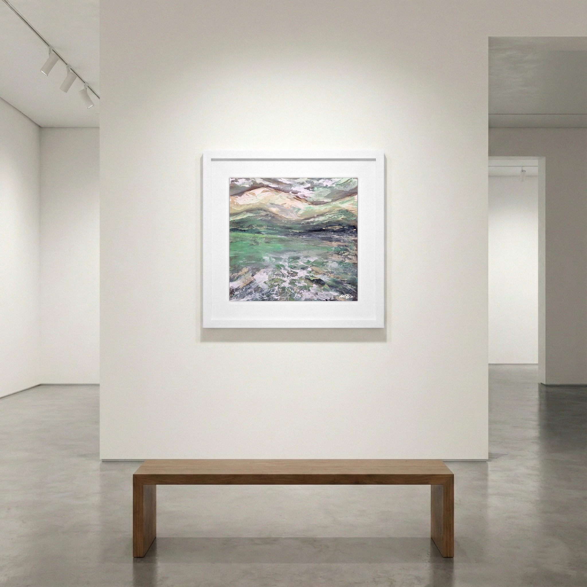 Mint Green and Beige Landscape on Paper — art on the wall, room interior preview 1