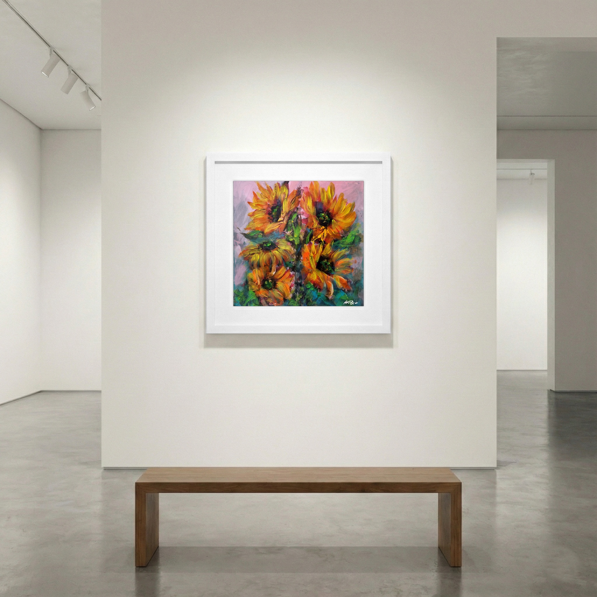 Sunflower in Orange and Yellow Acrylic — art on the wall, room interior preview 1