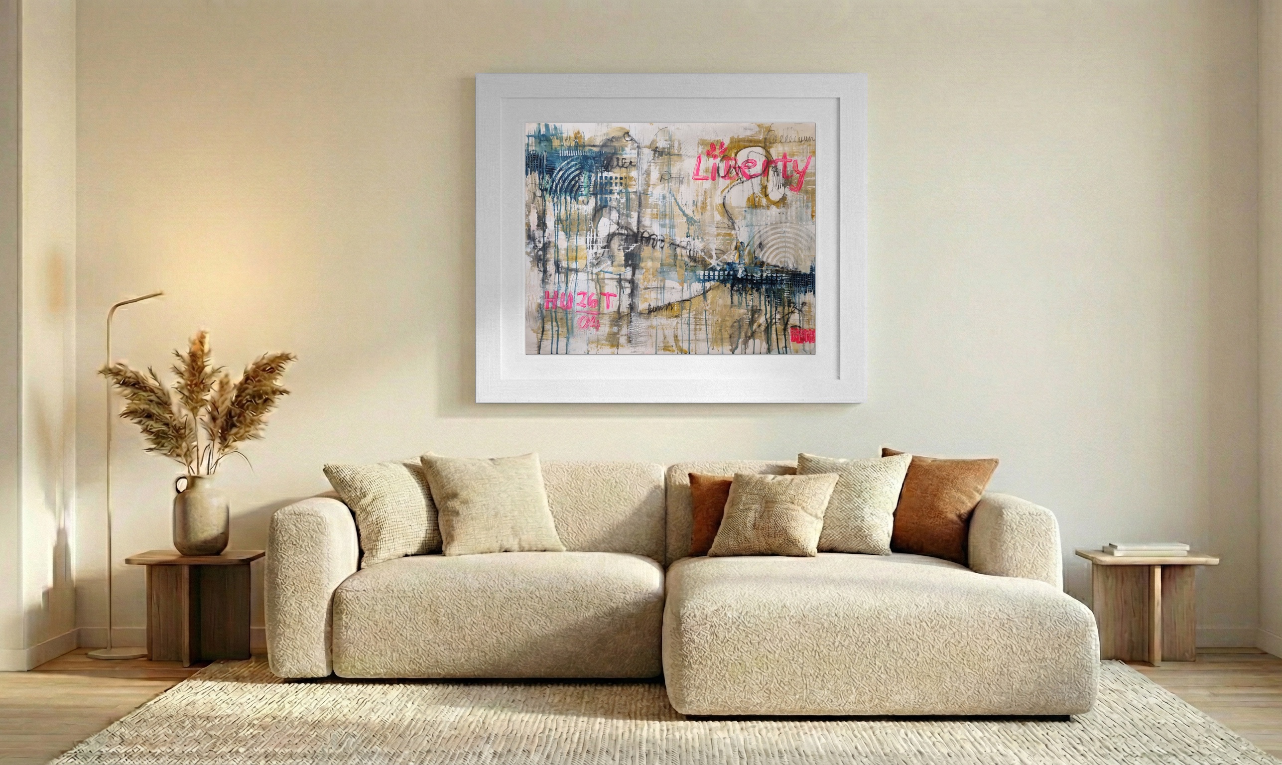 Burnt Umber and Creamy Beige Abstract — art on the wall, room interior preview 2