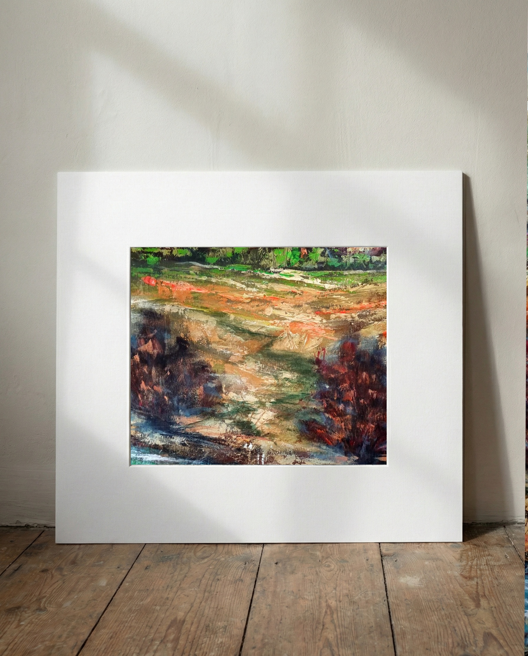Golden Green Landscape in Acrylic — art on the wall, room interior preview 1